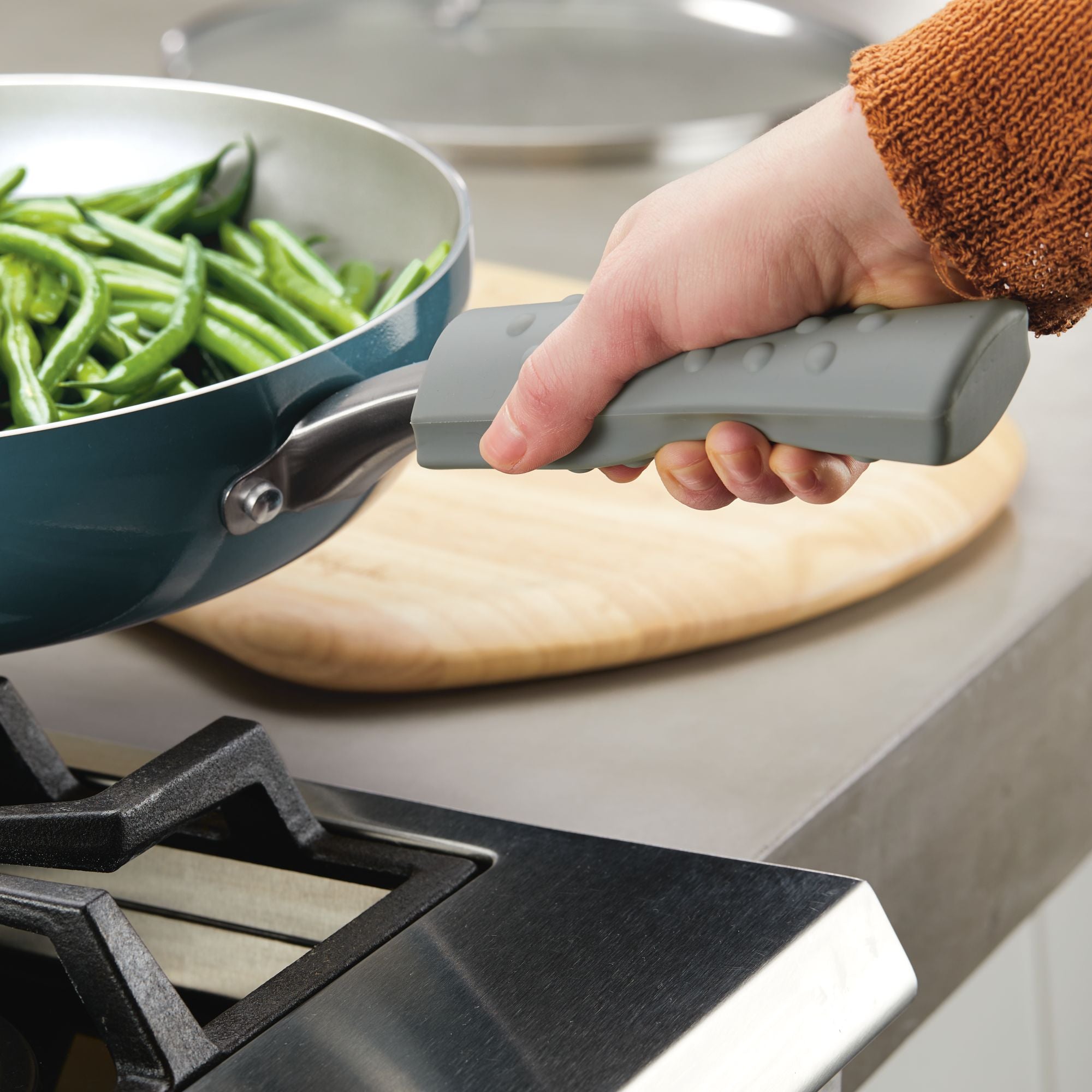 Matte Silver Silicone Handle Sleeve Set for Pots and Pans - Heat Resistant & Non-Slip Kitchen Grip Covers - Perfect for Cooking, Baking, and Serving Hot Dishes Safely