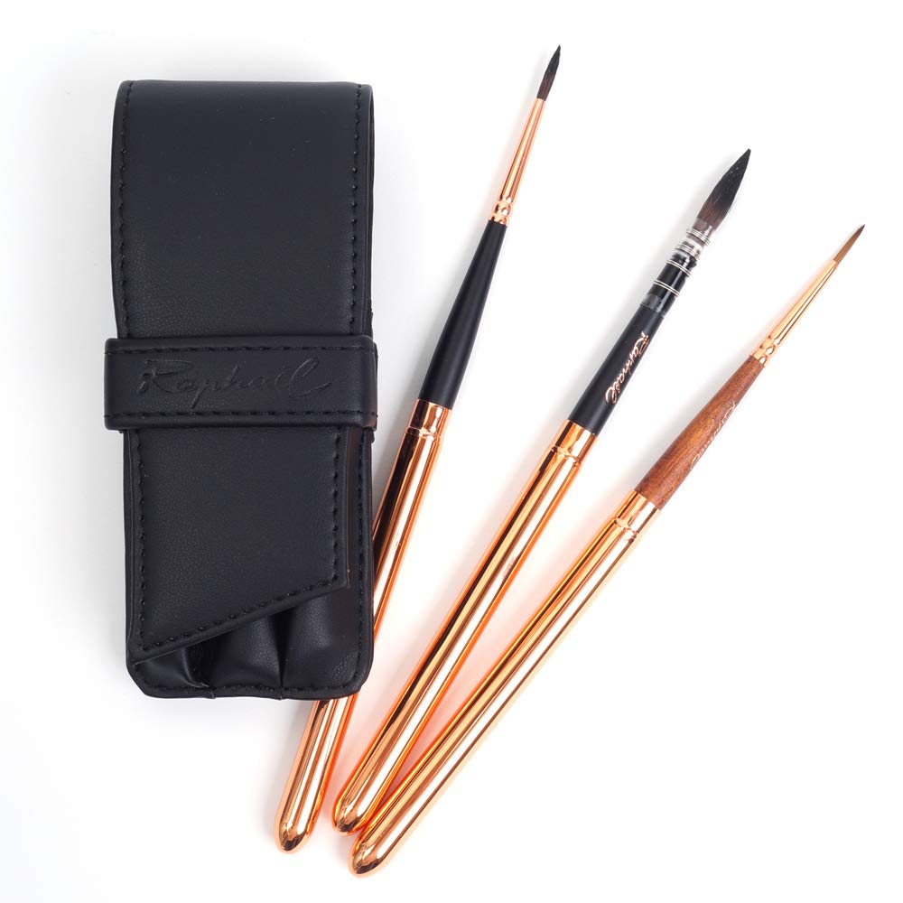 Raphael Le Voyageur Travel Paint Brush Set - 3 Piece Gold Artist Brushes for Watercolor, Oil & Acrylic Painting - Perfect for Artists on the Go & Outdoor Sketching