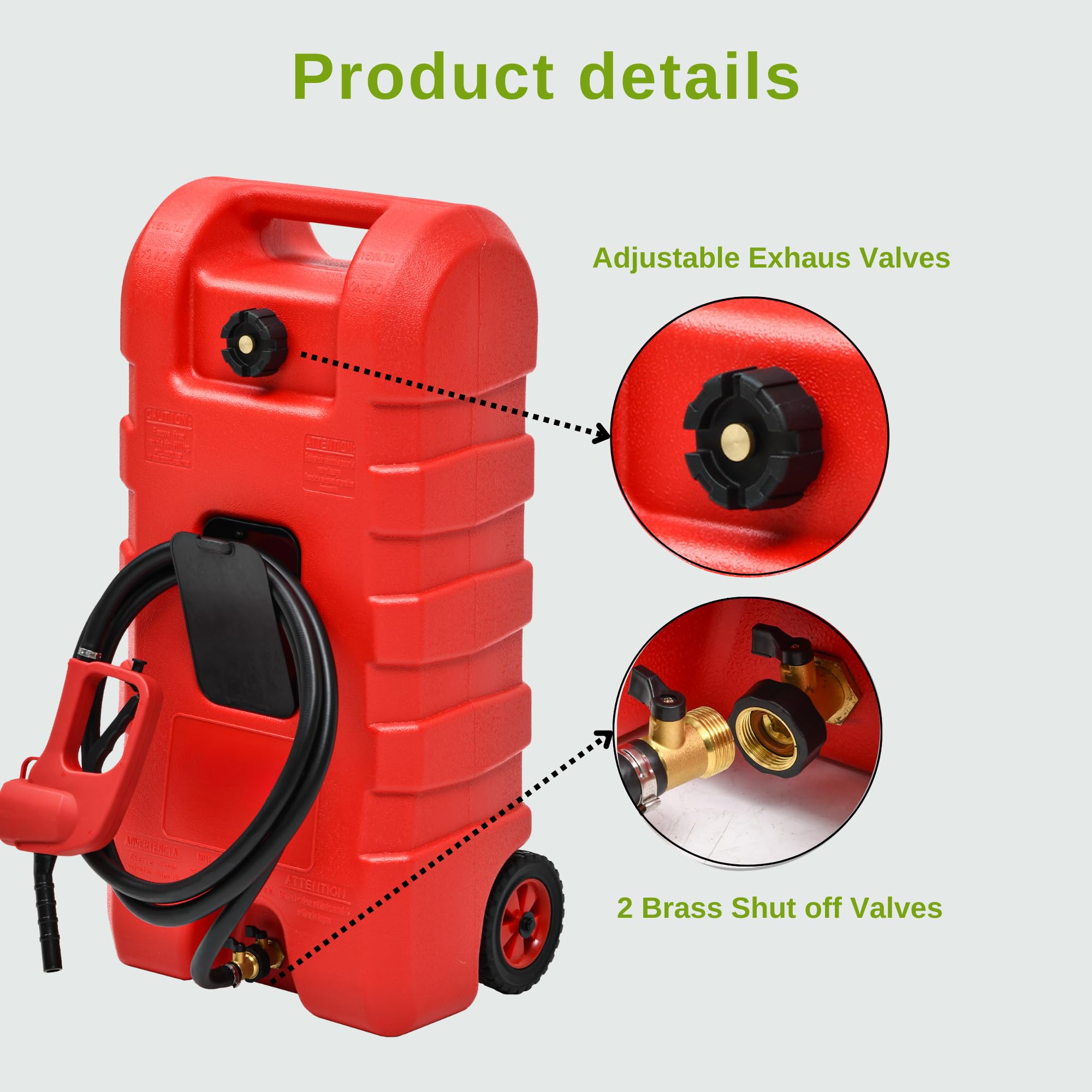 AUTOSAVER88 15 Gallon Portable Fuel Caddy - Heavy Duty Gasoline & Diesel Fuel Tank with 6'' Wheels, Dual Brass Shut-off Valves, Top Handle & Hose Holder - Ideal for Construction Sites, Farms, Emergency Fuel Storage & Off-Road Vehicles