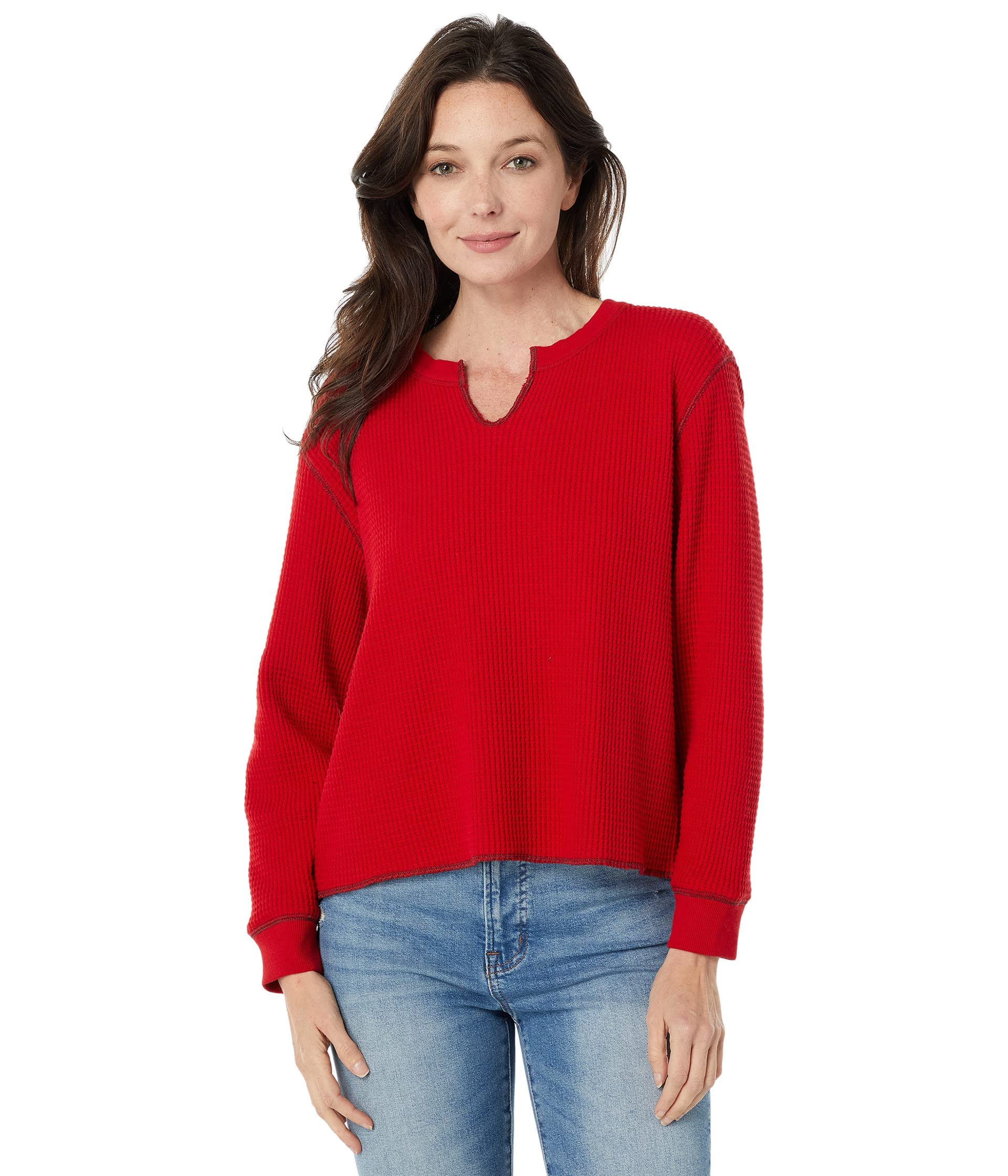 Madewell Women's Waffle Split-Neck Crop Tee - Soft Casual Short Sleeve Top for Summer Outfits, Beach Wear & Everyday Comfort