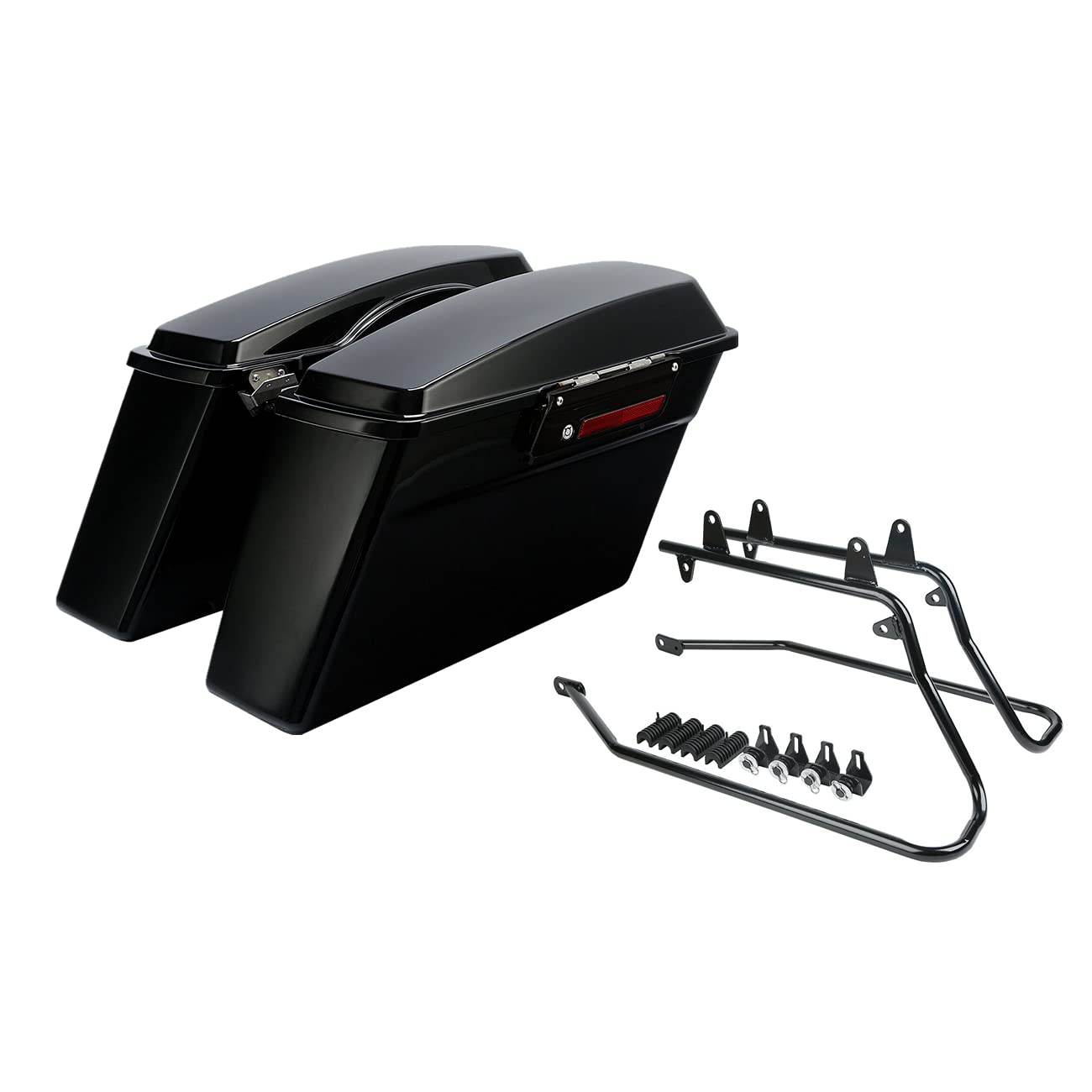 XFMT Vivid Black Hard Saddlebags for Harley Softail Heritage Classic Deluxe (1984-2017) - Durable Trunk with Black Latches & Conversion Brackets | Perfect for Long Rides and Motorcycle Storage