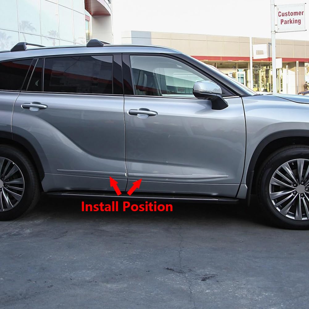 Beautost Chrome Body Side Door Molding Cover Trim for Toyota Highlander 2020-2025 | Durable Exterior Car Door Protector | Perfect for Parking Lot Scratches & Enhanced Vehicle Style