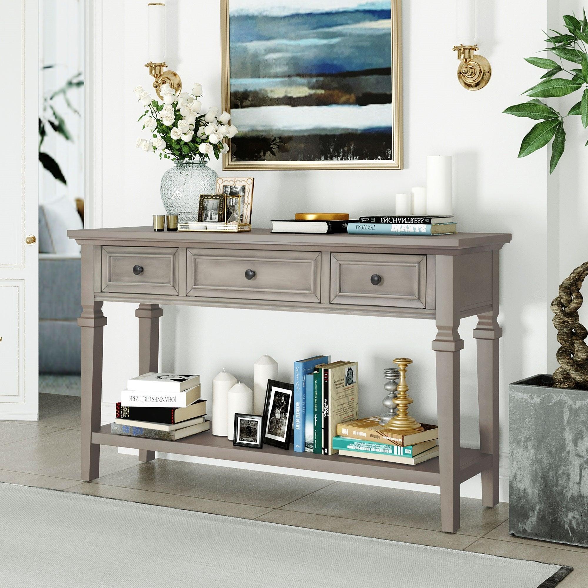 Vintage Style Console Table with 3 Drawers & Open Bottom Shelf - Easy to Assemble for Entryway, Living Room & Hallway Decor