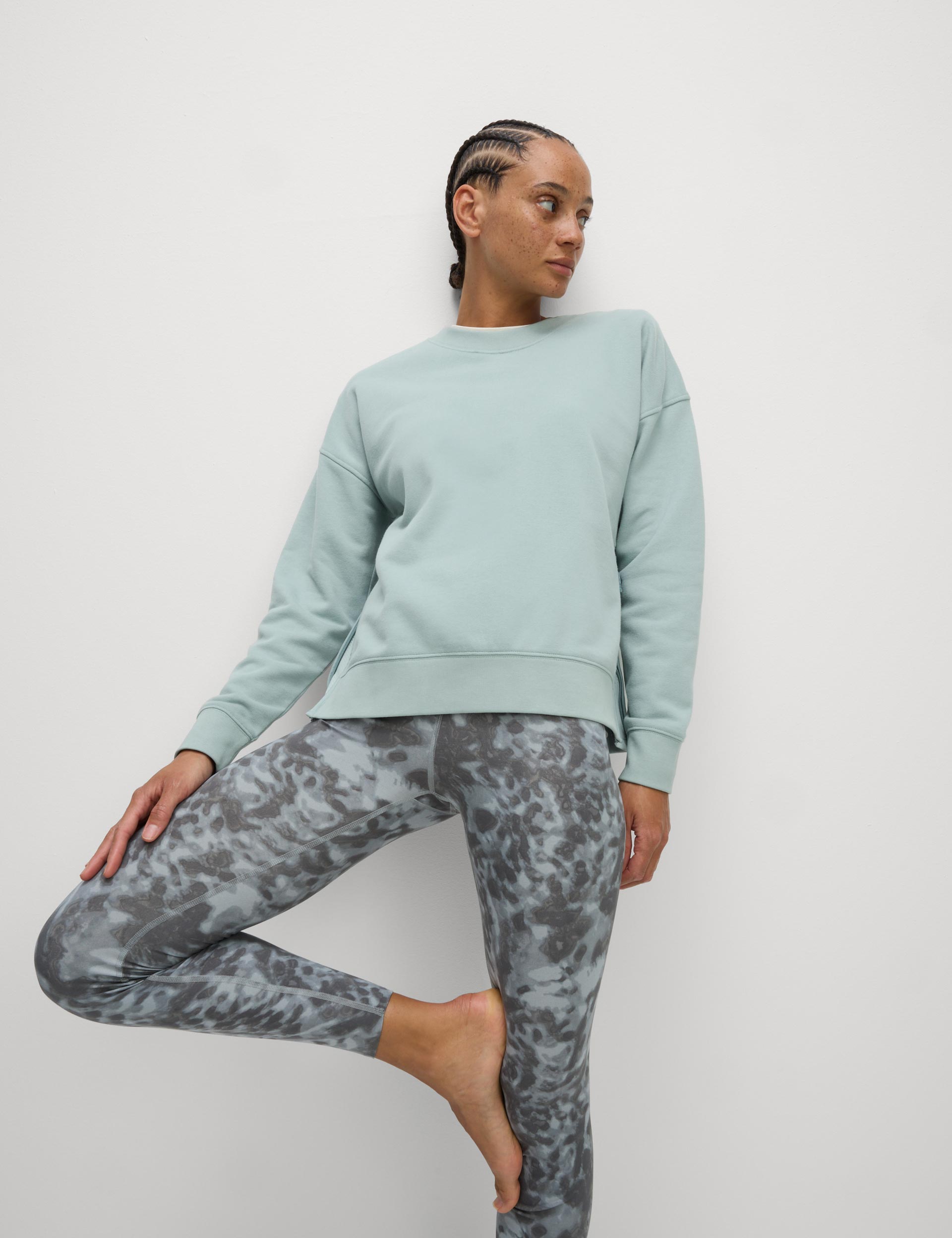 Soft Cotton Rich Mesh Panel Relaxed Sweatshirt - Light Mint Green | Casual Loungewear & Streetwear for Women & Men