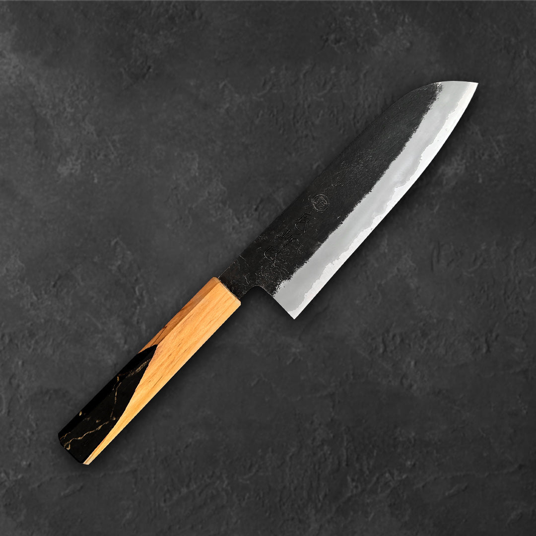 Hozan Tomoe White #2 Kurouchi Santoku Knife 180mm (7.1