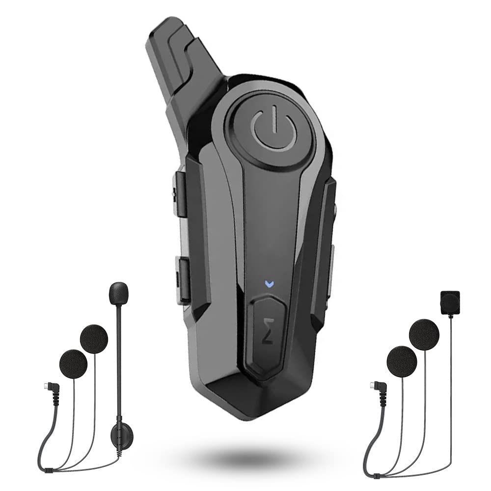 eECO-FLYING Motorcycle Bluetooth Headset - 1000m Intercom Range, CVC Noise Cancellation, IPX6 Waterproof for 2 Riders - Compatible with Half & Full Face Helmets - Perfect for Group Riding, Commuting & Adventure Tours