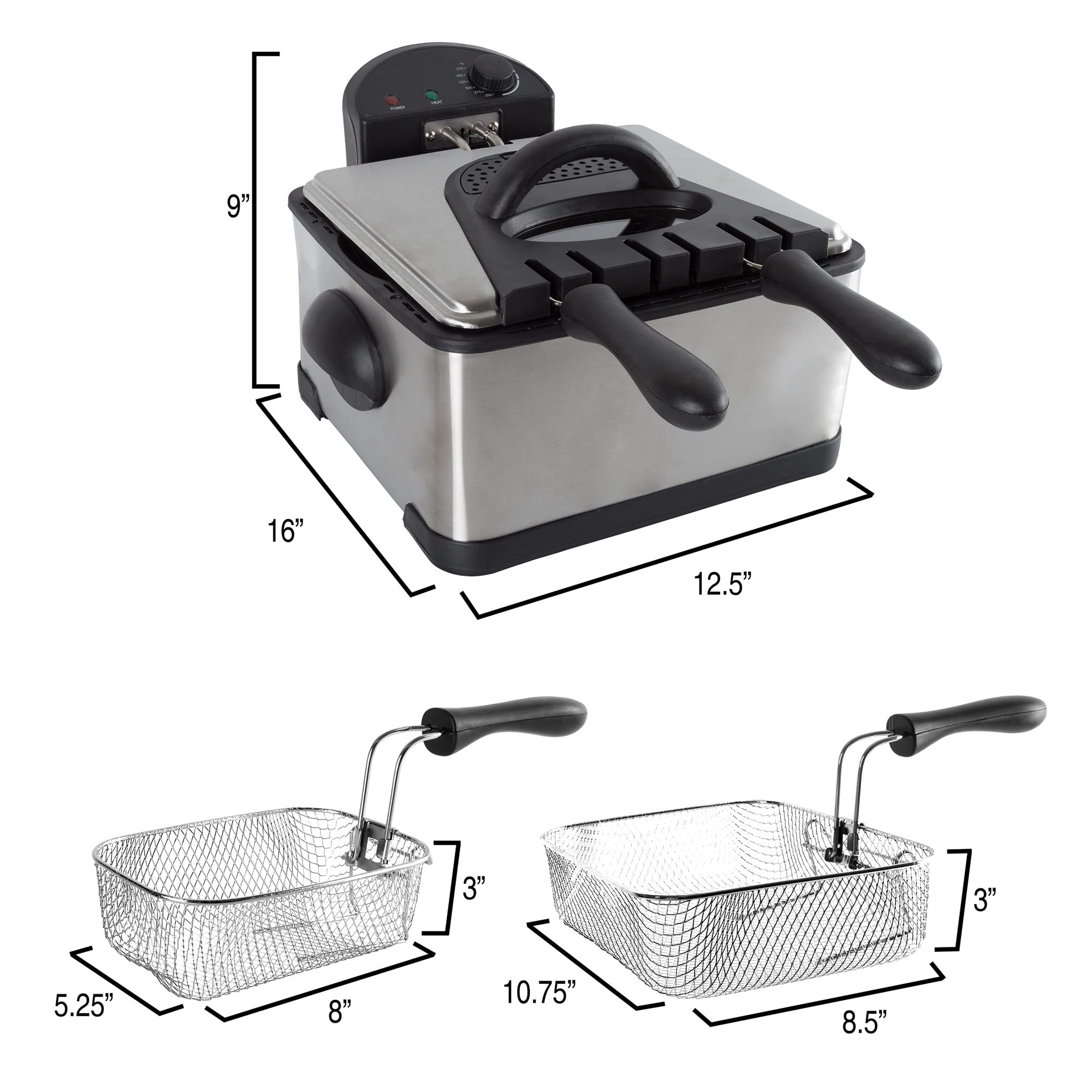 Classic Cuisine 82-KIT1014 4L Electric Deep Fryer with 3 Baskets (1 Large & 2 Small) - Stainless Steel Hot Oil Cooker for Home Kitchen - Perfect for Frying Chicken, Fish, French Fries & Donuts