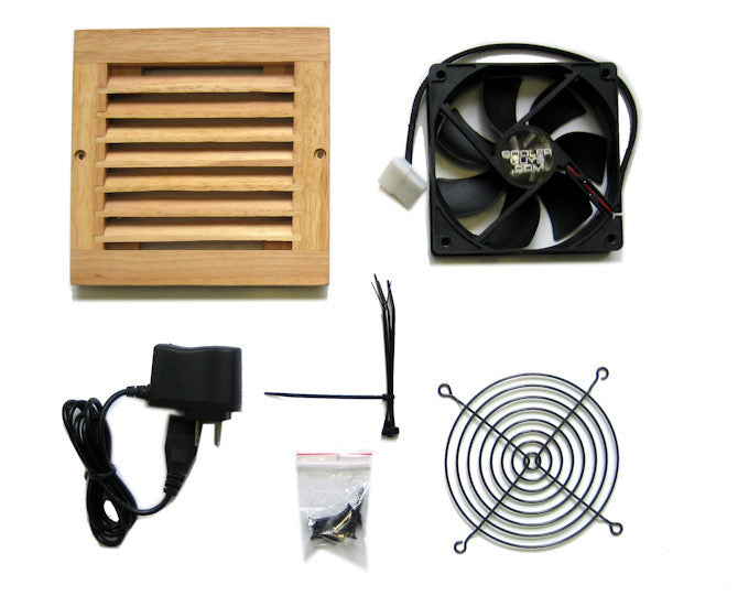 CabCool 1201W Lite 5V Single 120mm Cabinet Cooling Fan Kit with Wood Grill - Quiet PC Case Fan for Home Theater, Gaming PC & Electronics Cabinet Cooling System