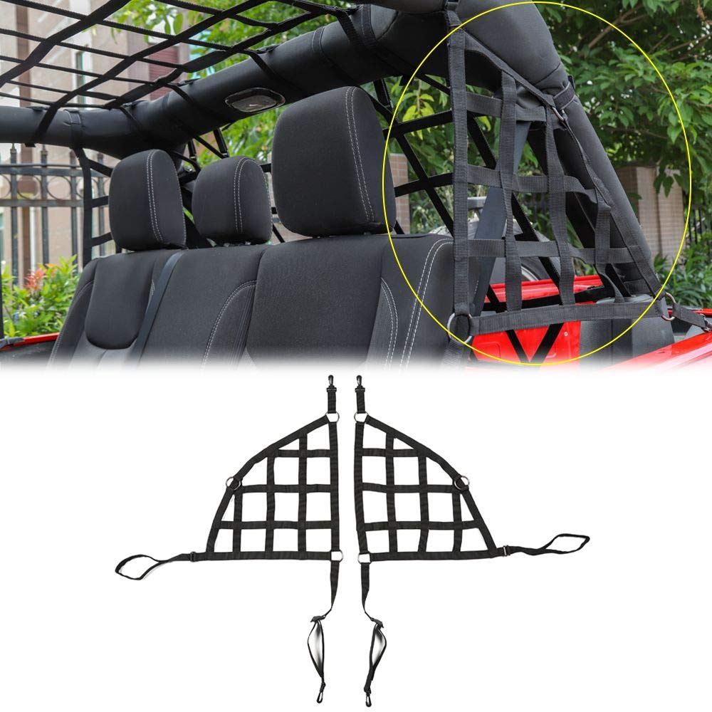 Jeep Wrangler JL JLU 4-Door Mesh Cargo Trunk Side Net Restraint - 2-Pack Black Storage Accessories for 2018+ Models | Roof Top Baggage Organizer for Camping & Off-Road Adventures