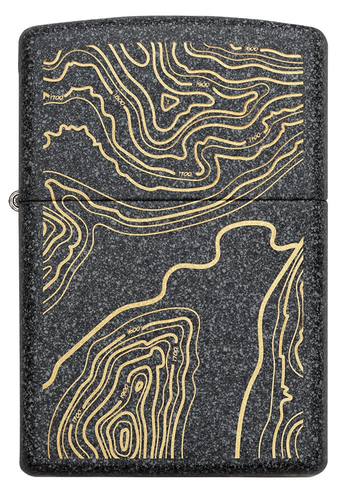 Zippo Topo Map Design Iron Stone Pocket Lighter - Windproof Refillable Outdoor Lighter for Camping, Hiking & Survival Gear