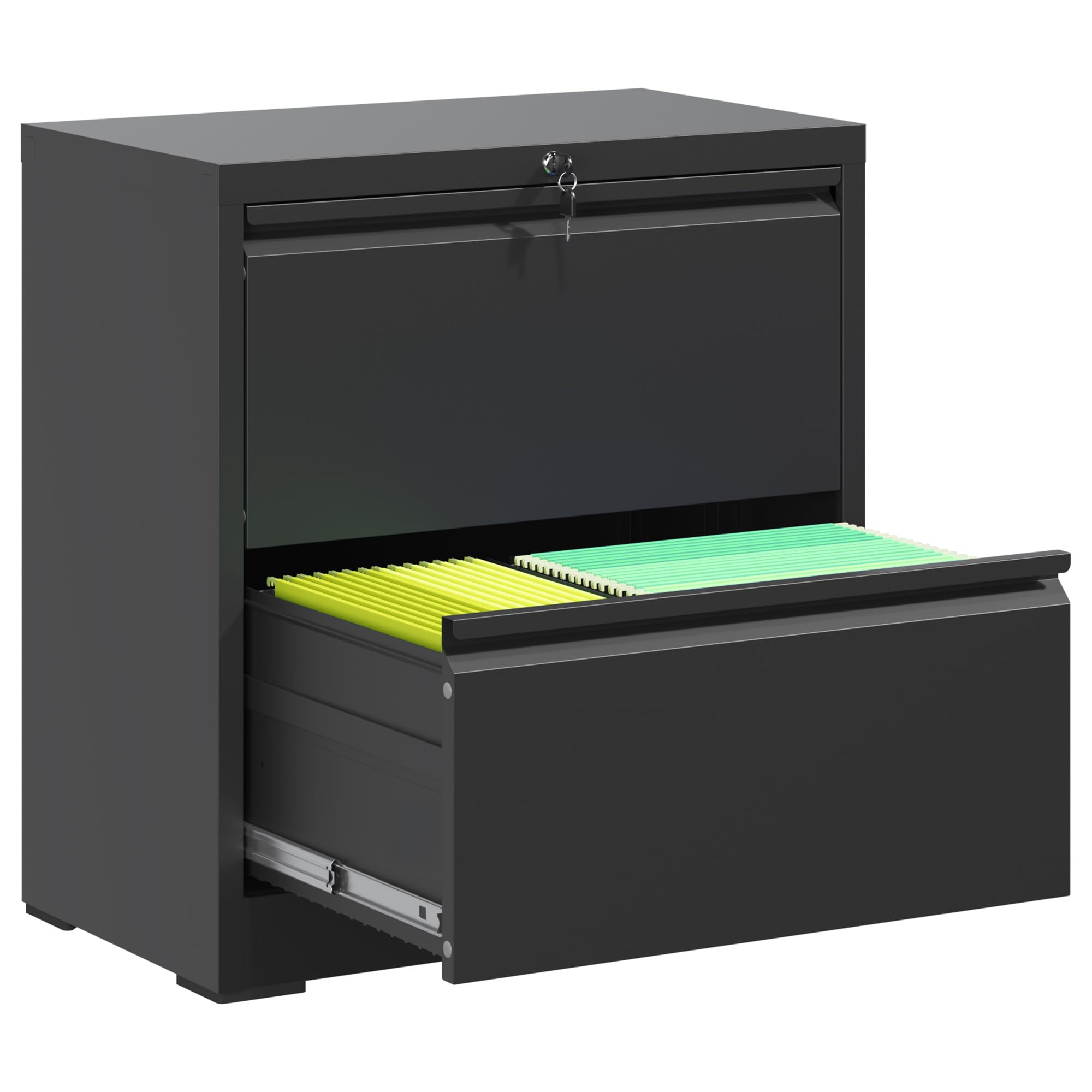 2 Drawer Lateral File Cabinet with Lock - Home Office Storage Cabinet for Letter, Legal, F4 & A4 Hanging Files - Easy Assembly (Black) - Perfect for Organizing Documents in Small Spaces & Home Offices