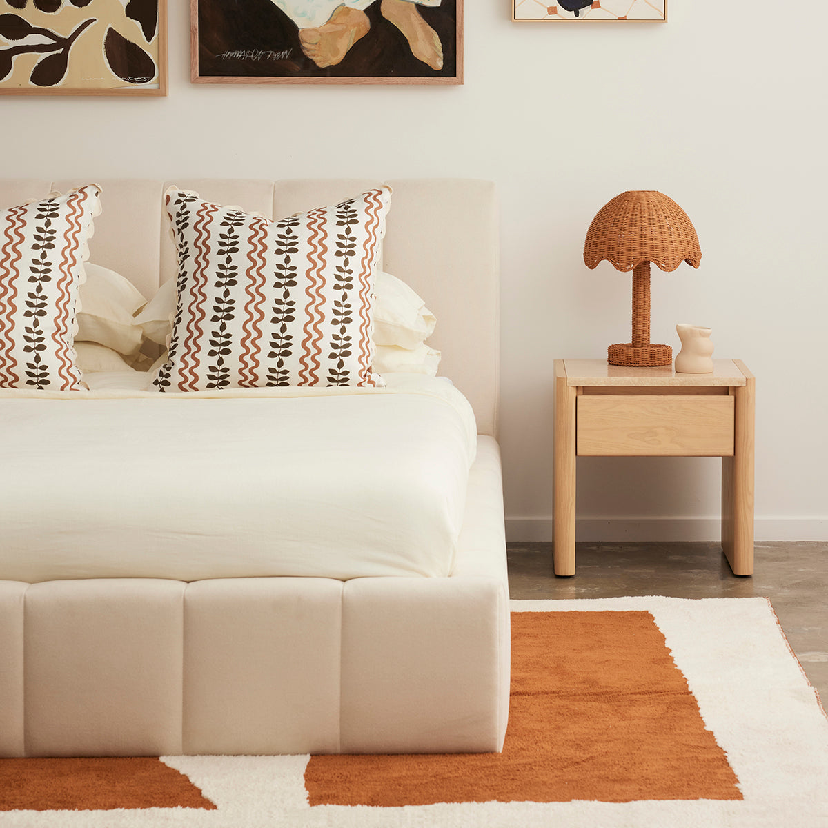 Allocco King Size Bed Frame with Upholstered Headboard - Cream Velvet Fabric for Luxurious Bedroom Decor | Perfect for Master Bedrooms, Guest Rooms & Modern Home Interiors