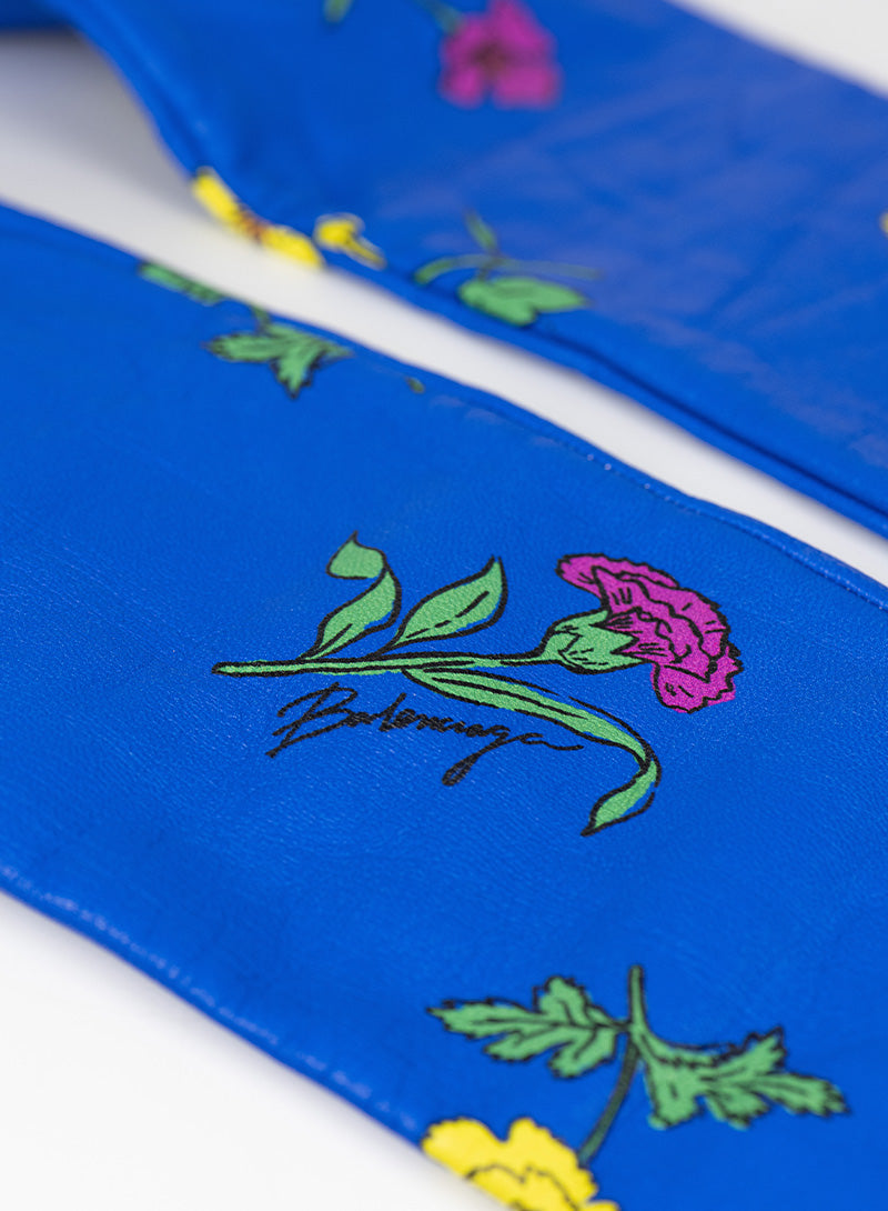 Balenciaga Electric Blue Leather Gloves with Floral Embroidery - Luxury Fashion Accessories for Women, Winter Style & Formal Occasions