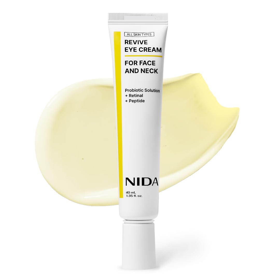 NIDA Revive Anti-Aging Eye Cream for Face & Neck - Probiotic Formula with Retinal & Peptides | Reduces Wrinkles, Fine Lines | Boosts Cell Turnover & Skin Firmness | Hydrating Treatment for Radiant Skin | 1.35 fl oz (40ml) | Perfect for Night Routine & Travel Skincare