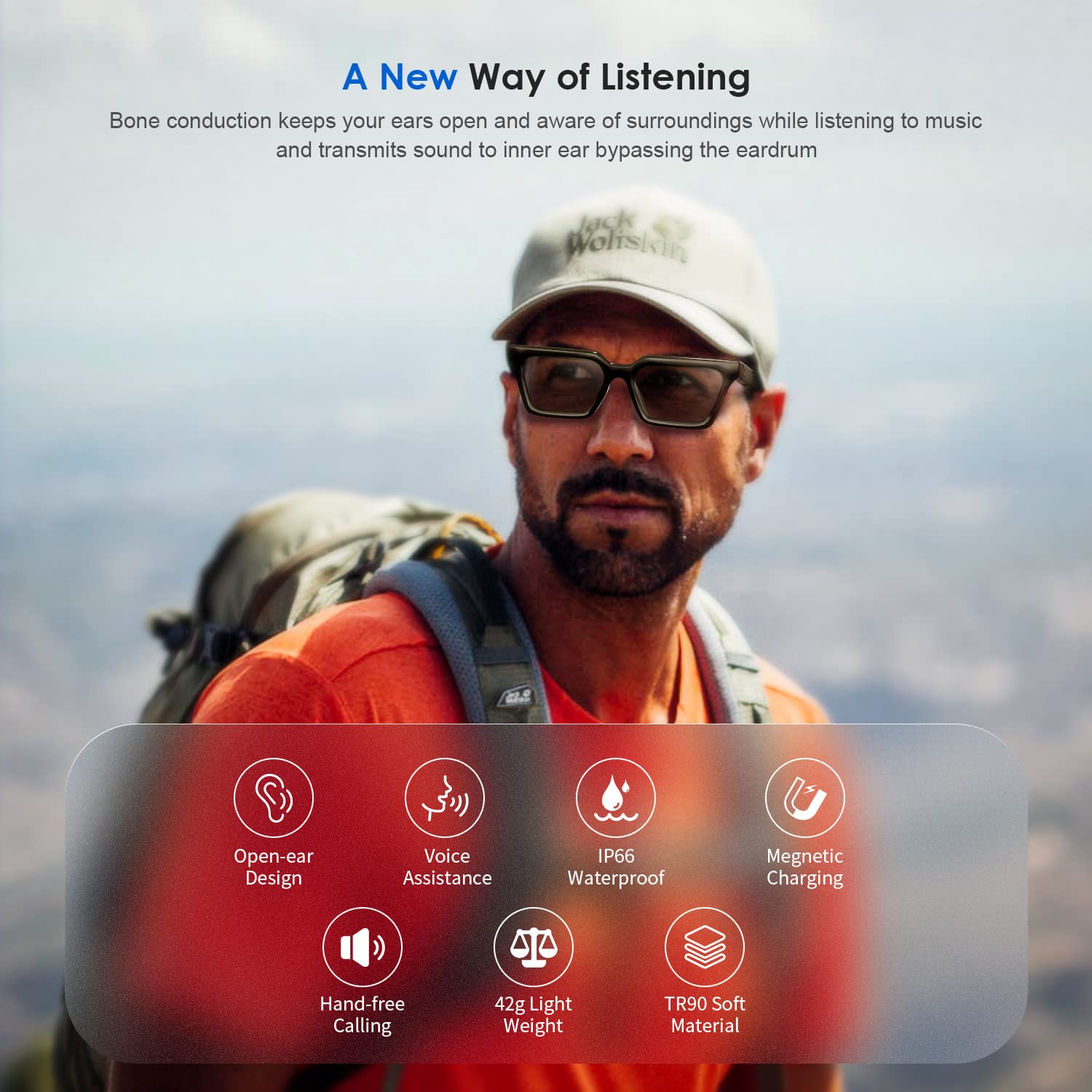 Bone Conduction Bluetooth Smart Glasses with Photochromic Lenses - Anti Blue Light, Voice Assistant, Immersive Sound for Men & Women - Perfect for Running, Cycling & Outdoor Activities