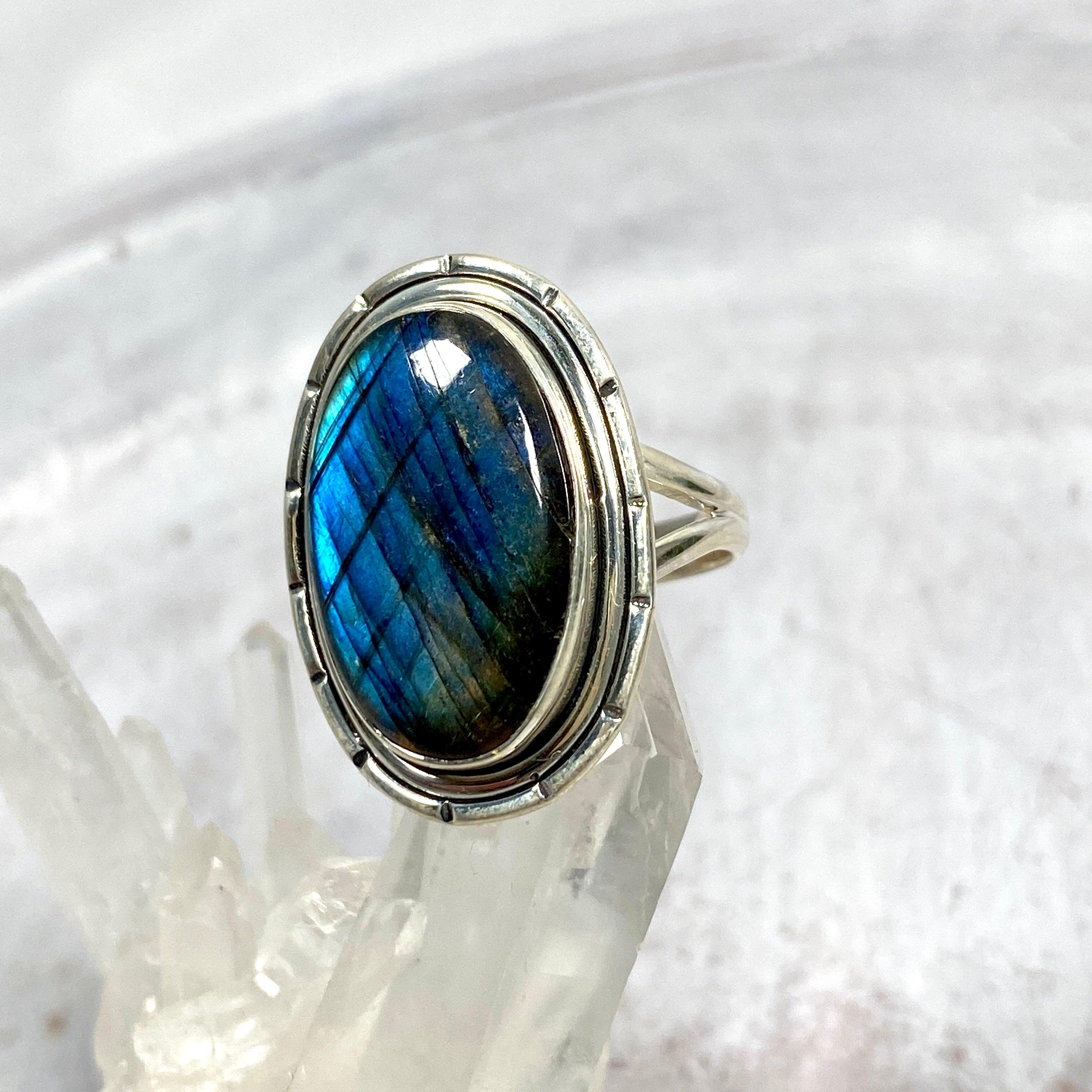 Labradorite Oval Filigree Ring - Size 8 - KRGJ2746 - Elegant Bohemian Jewelry for Women, Perfect for Weddings, Parties & Everyday Wear