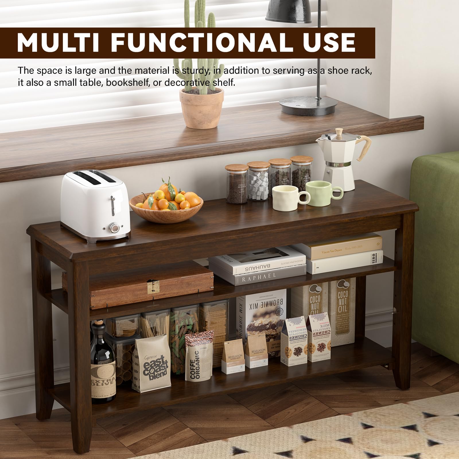 Rubberwood Shoe Bench with 3-Tier Adjustable Storage - 31.5