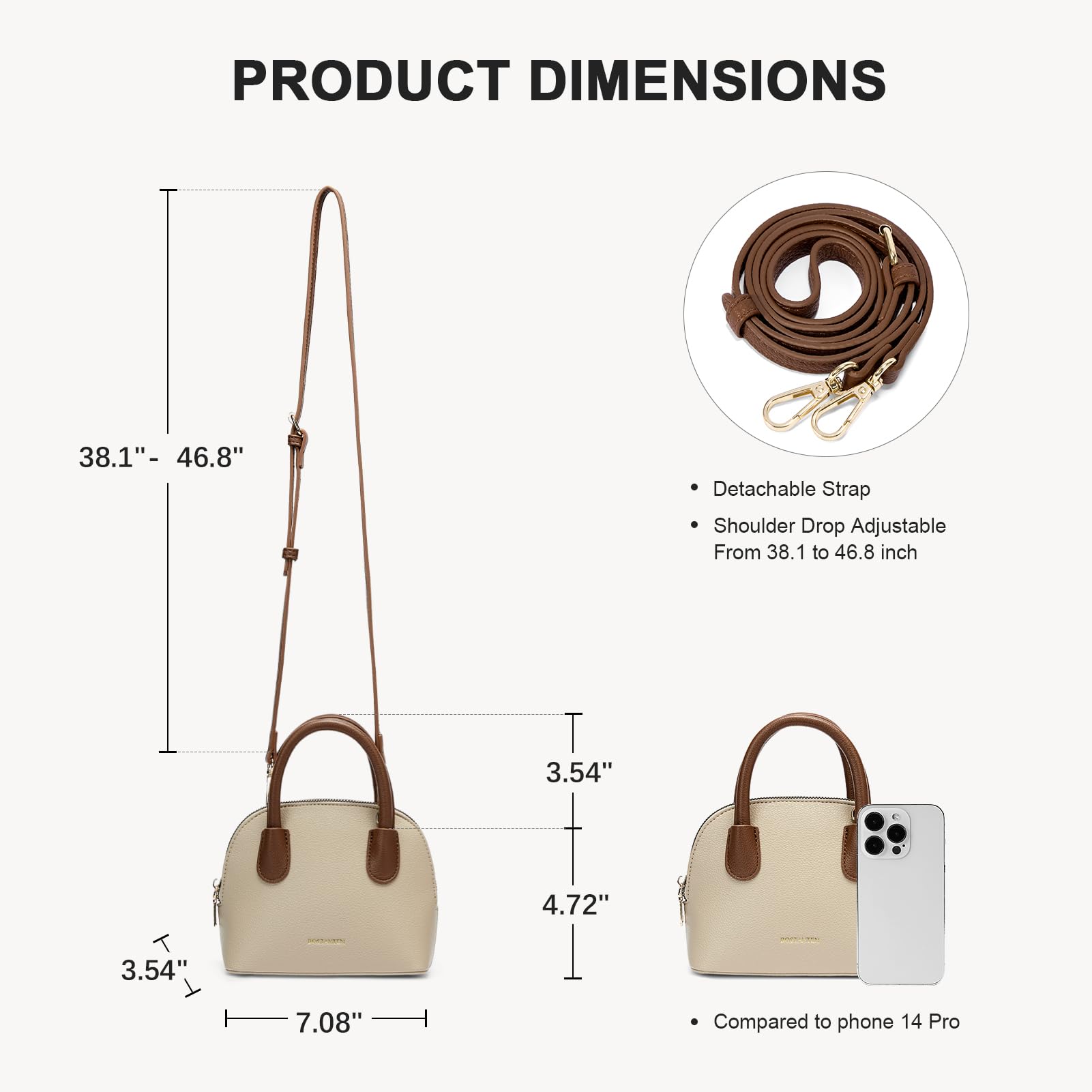 BOSTANTEN Small Crossbody Bag for Women - Mini Vegan Leather Purse with Detachable Strap, Trendy Cute Satchel Handbag | Perfect for Daily Use, Travel & Shopping