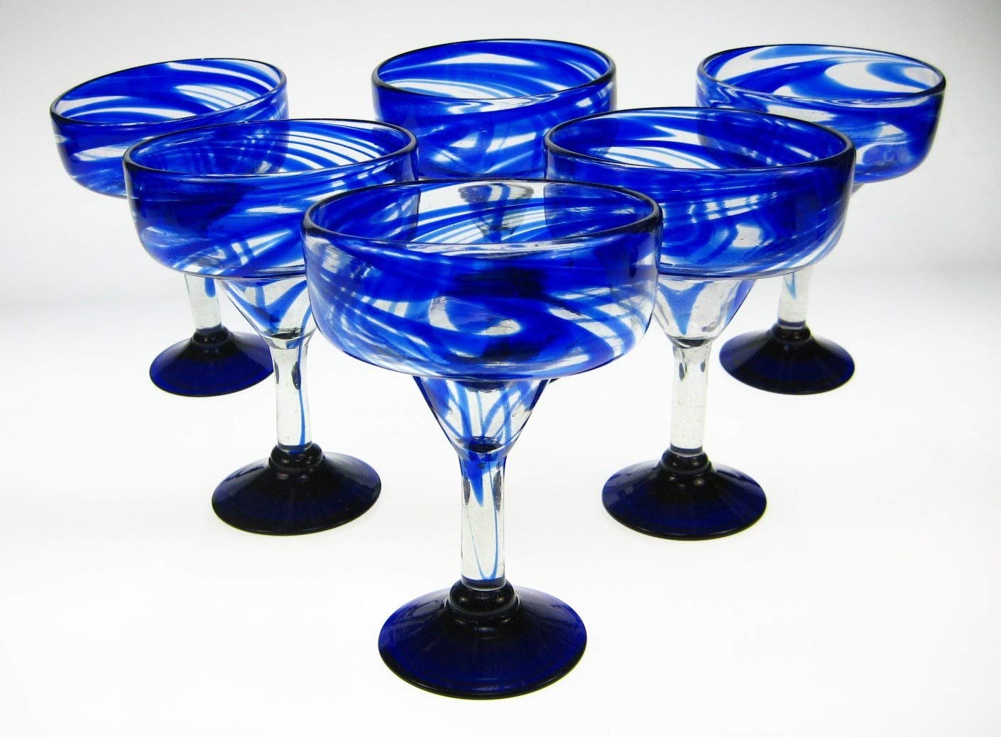 Hand Blown Blue Swirl Glass Pitcher Set with Display Rack - 6 Piece Barware Collection for Iced Tea, Lemonade & Cocktail Serving - Perfect for Home Entertaining, Restaurants & Weddings