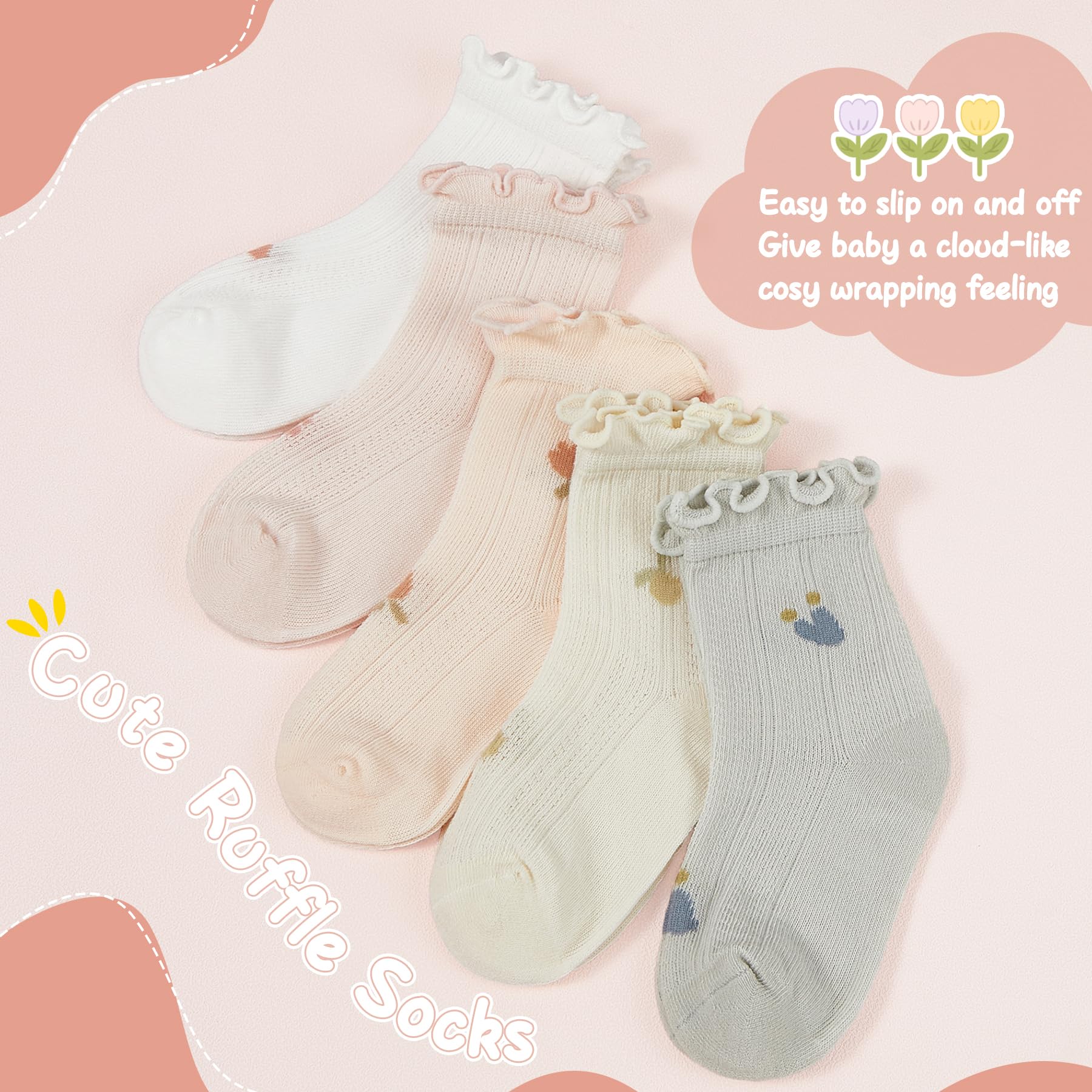 Zando Baby Girl Socks - Soft Cotton Infant Newborn Ankle Socks with Frilly Ruffles for Toddler Girls | Perfect for Everyday Wear, Special Occasions & Photo Shoots