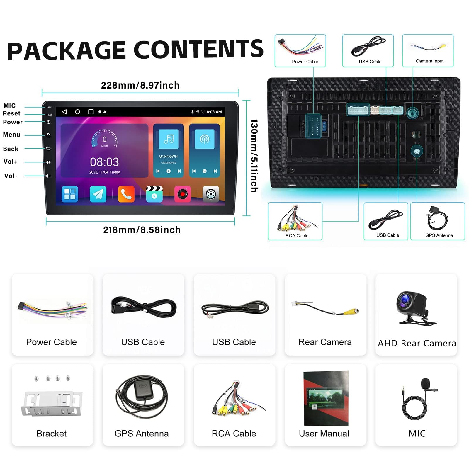 2+32GB Android Double Din Car Stereo with Apple CarPlay & Android Auto - 9