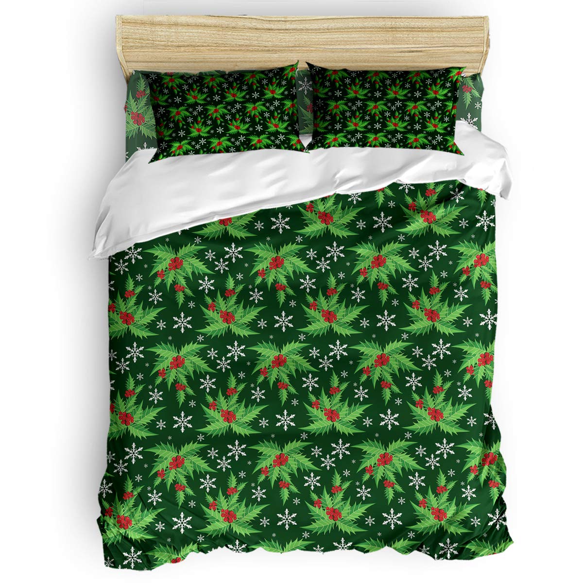 4-Piece Ocean Party Christmas Snowflake Holly Duvet Cover Set with Matching Sheet & Pillowcases - Full Size Bedding for Women, Men, Girls & Boys | Holiday Home Decor & Cozy Winter Bedroom Upgrade