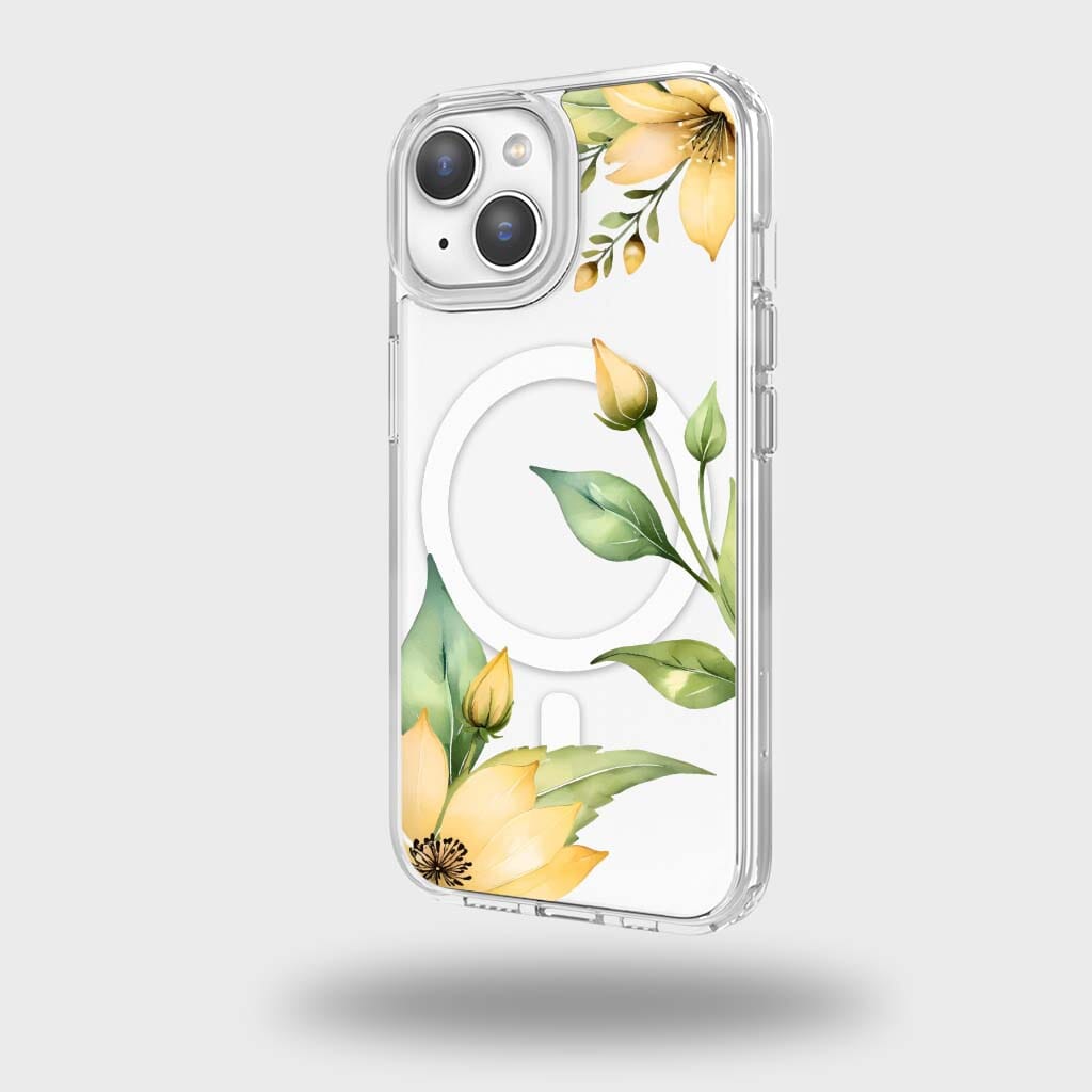 MagSafe iPhone 14 Case - Yellow Wildflower Clear Protective Cover with Magnetic Alignment | Perfect for Everyday Use, Travel & Wireless Charging