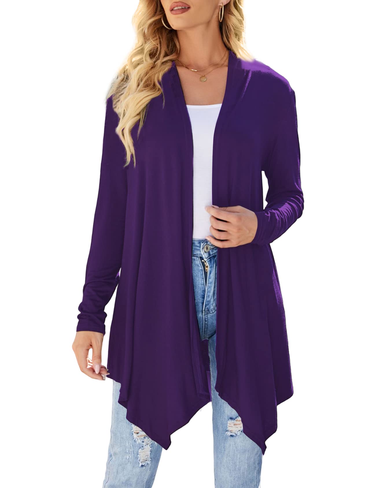 Women's Lightweight Draped Front Open Cardigan Sweater - Long Sleeve Casual Duster for Fall & Winter - Perfect for Office, Date Night and Layering Outfits