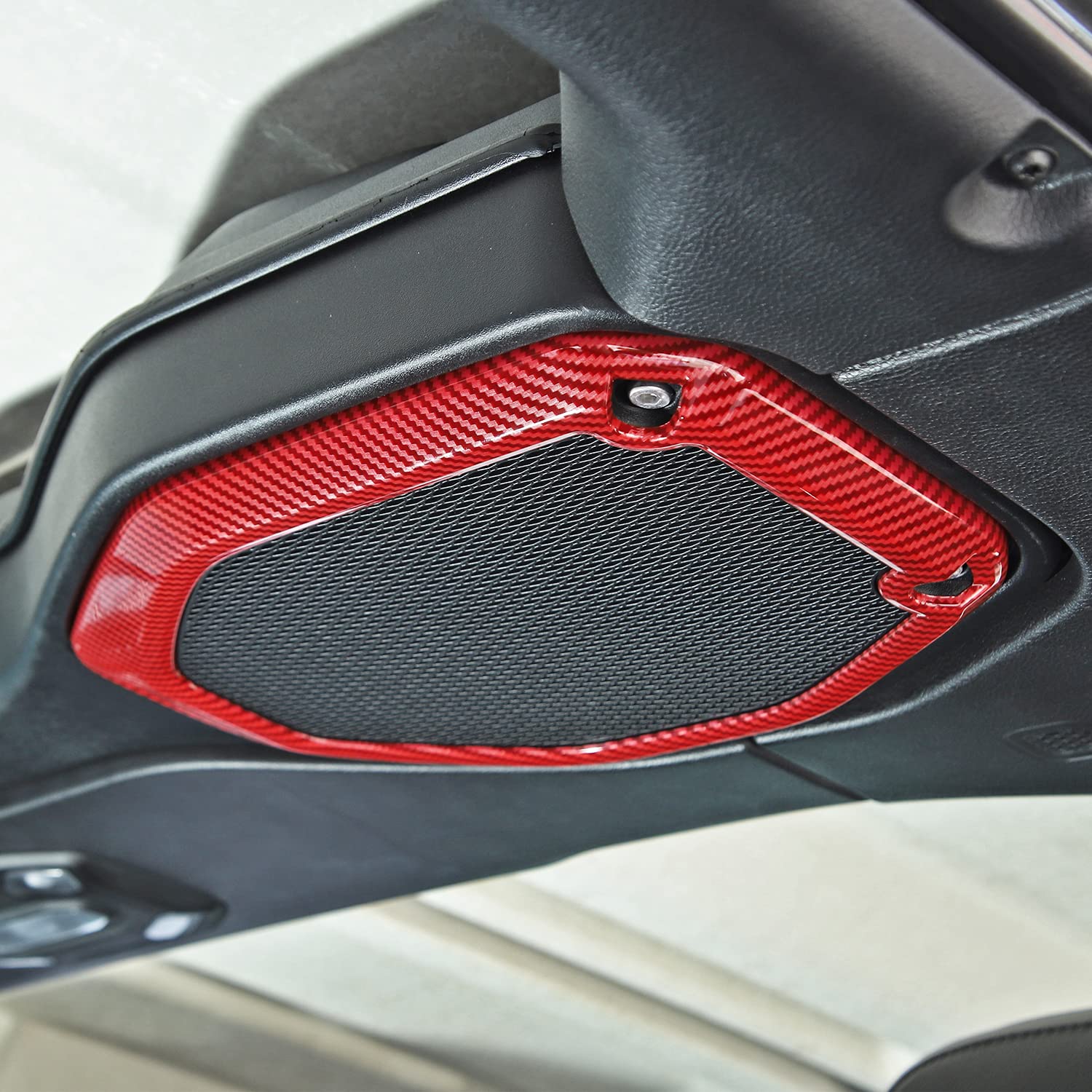 JeCar Premium Red Carbon Fiber Speaker Frame Trim Cover for 2018-2023 Jeep Wrangler JL JLU & Gladiator JT - Interior Upgrade Accessories for Enhanced Car Audio Experience