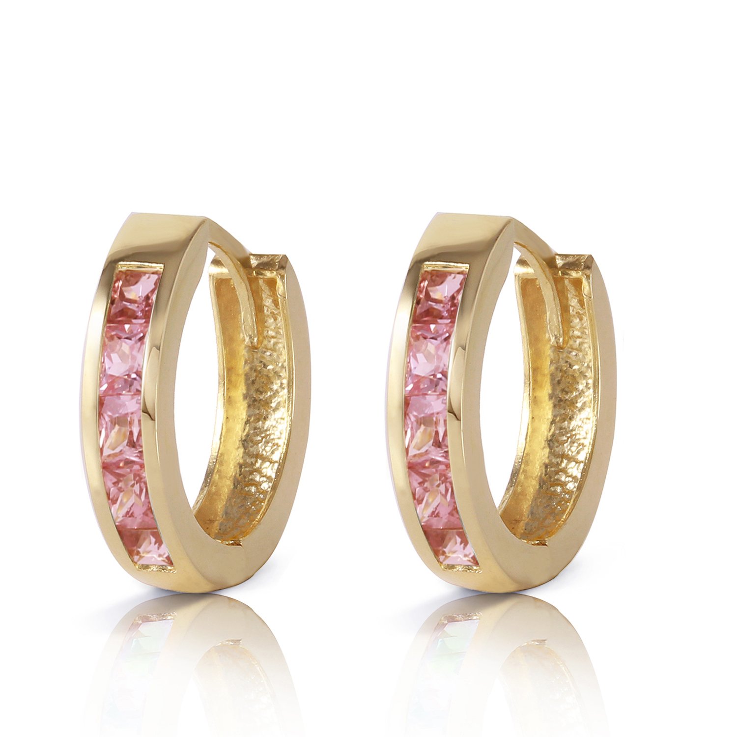 14K Yellow Gold Hoop Huggie Earrings with Pink Sapphires | Galaxy Gold GG | Elegant Dainty Jewelry for Women | Perfect for Weddings, Date Nights & Special Occasions