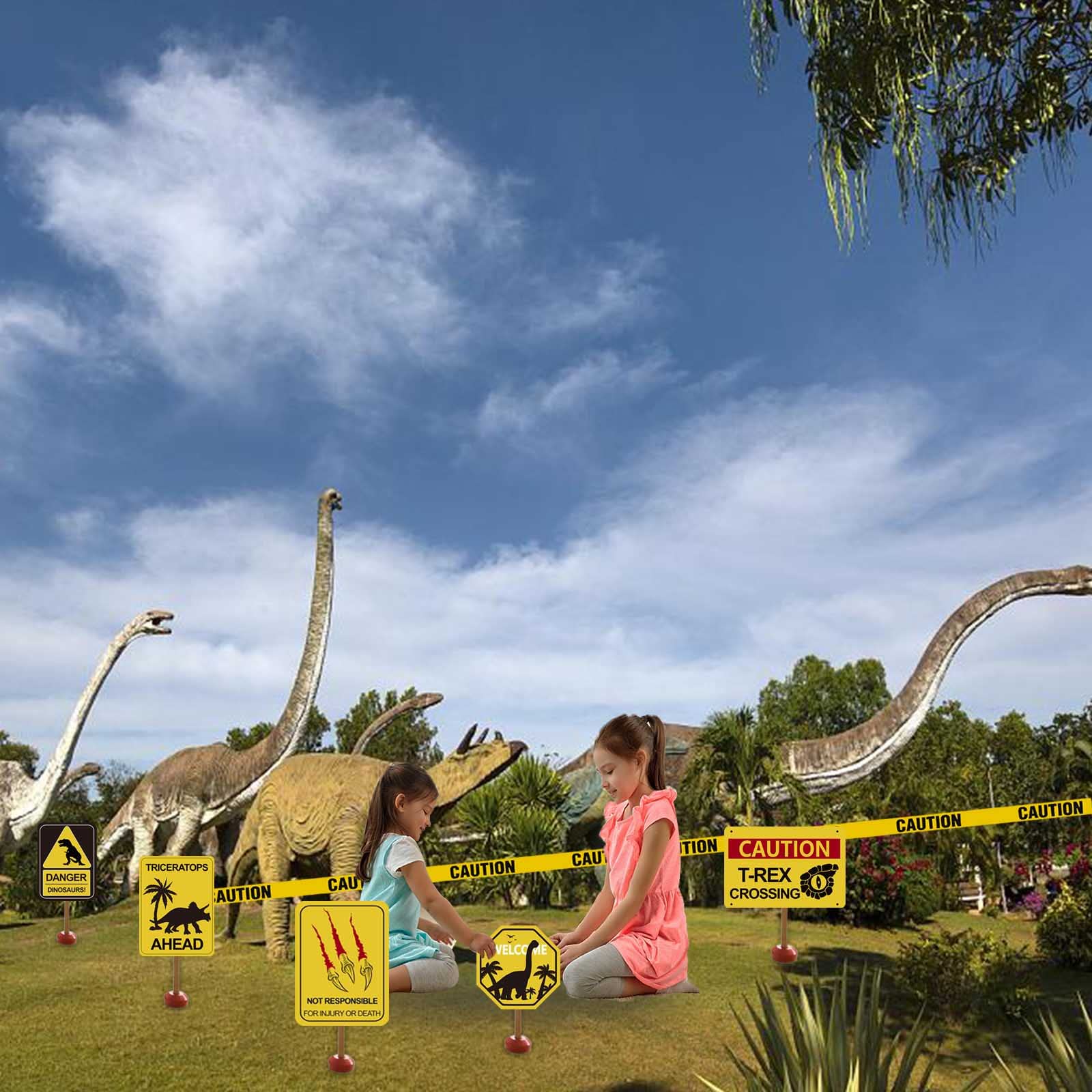 13-Piece Dinosaur Birthday Party Decorations Set - Dino Theme Party Supplies for Boys, Kids Birthday & Baby Shower - 11.8 Inch Wall Signs with Yellow Caution Tape - Perfect for Indoor/Outdoor Decorations & Themed Events