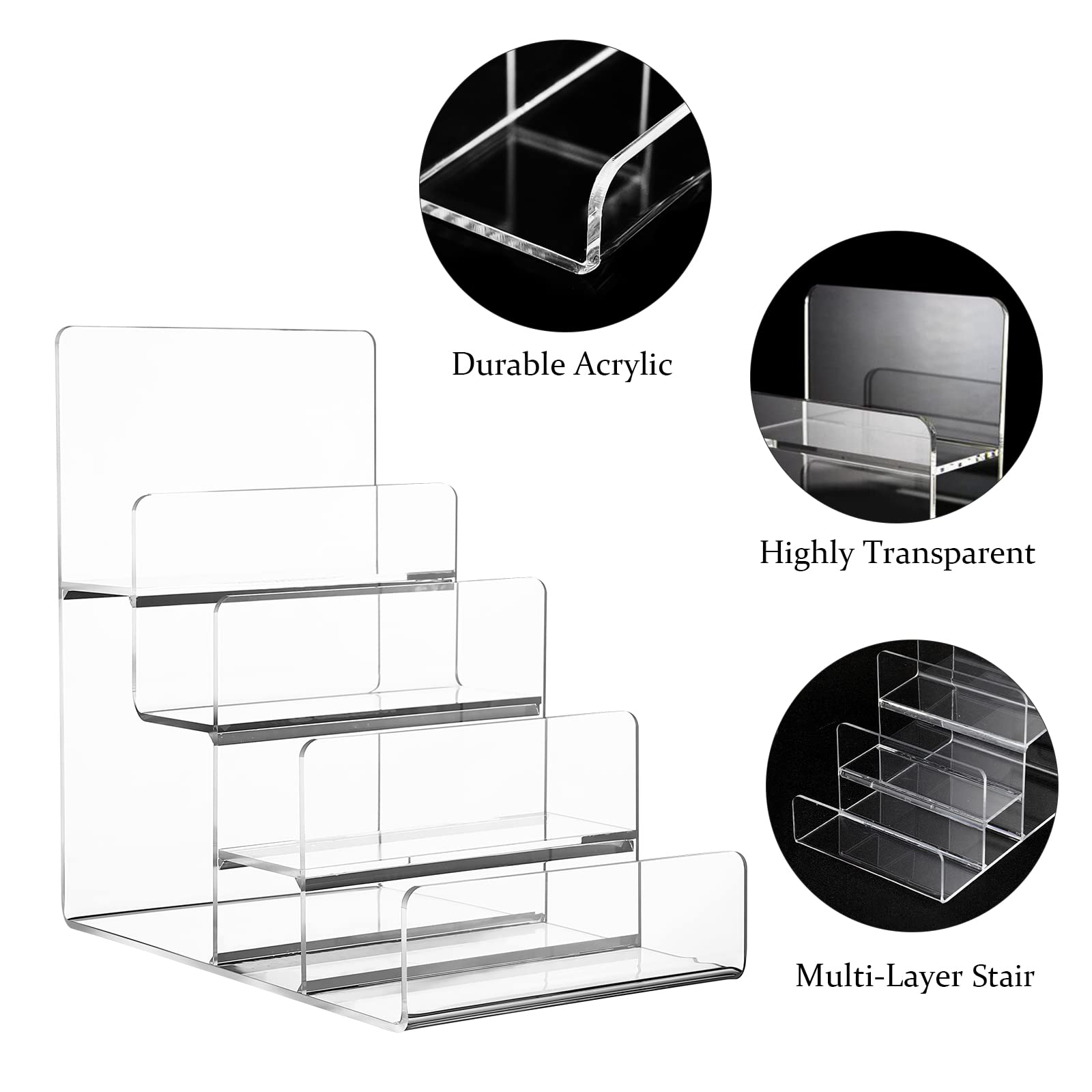 4-Tier Clear Acrylic Display Risers Stand - 2PCS Large Perfume Organizer & Wallet Display Shelf - Versatile Purse Handbag Organizer for Figures, Cosmetics & Retail Displays - Perfect for Bathroom Counter, Dresser Top or Store Showcase