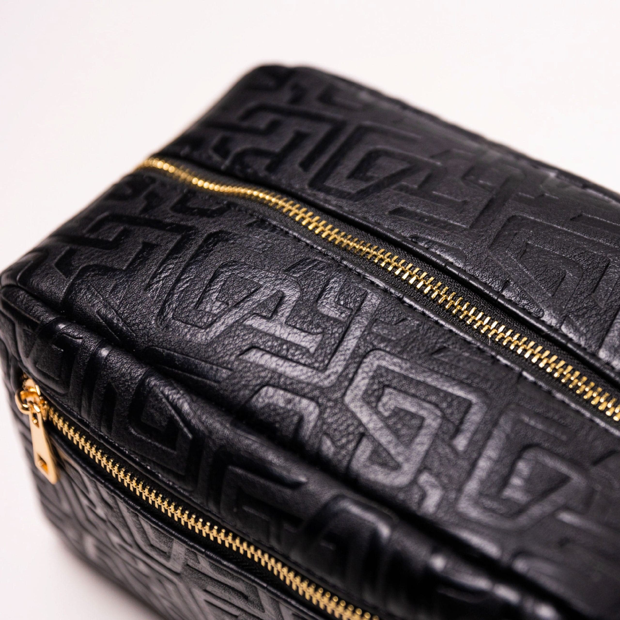 Premium Black Monogram Leather Toiletry Bag for Men & Women - Travel Cosmetic Organizer for Bathroom Essentials, Grooming Kit & Makeup Storage - Perfect for Vacation, Gym & Business Trips