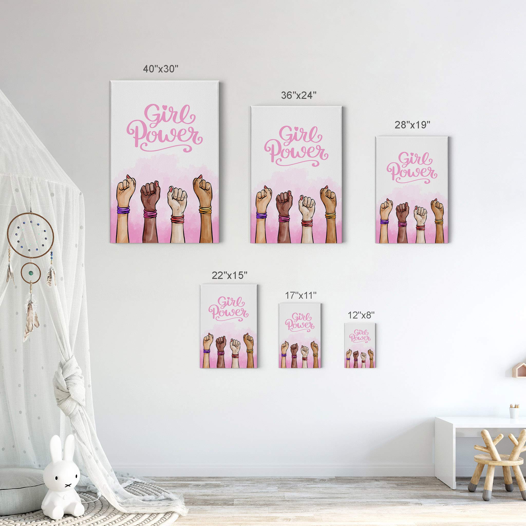 Girl Power Quote Canvas Print - Diversity Kids Wall Art for Girls Room, Nursery & Baby Room Decor - African American & White Black Design - Ready to Hang 40x30 - Made in USA | Perfect for Bedrooms, Playrooms & Classrooms