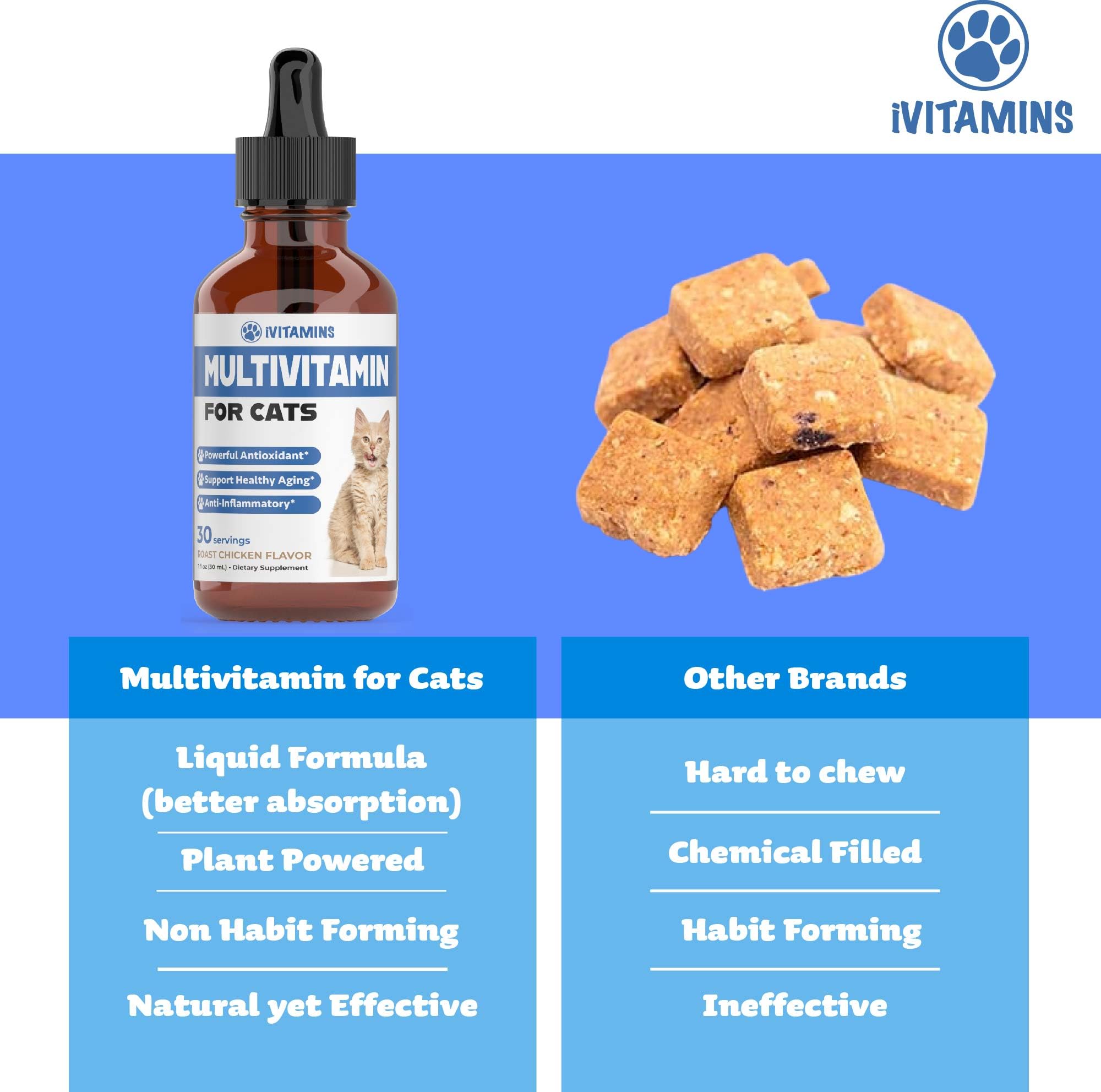 Premium Cat Multivitamin for Immune Support, Skin & Coat Health, Heart Function - Essential Vitamins & Supplements for Indoor Cats & Kittens - Promotes Overall Wellness & Vitality - Perfect for Daily Health Maintenance & Immune Boosting