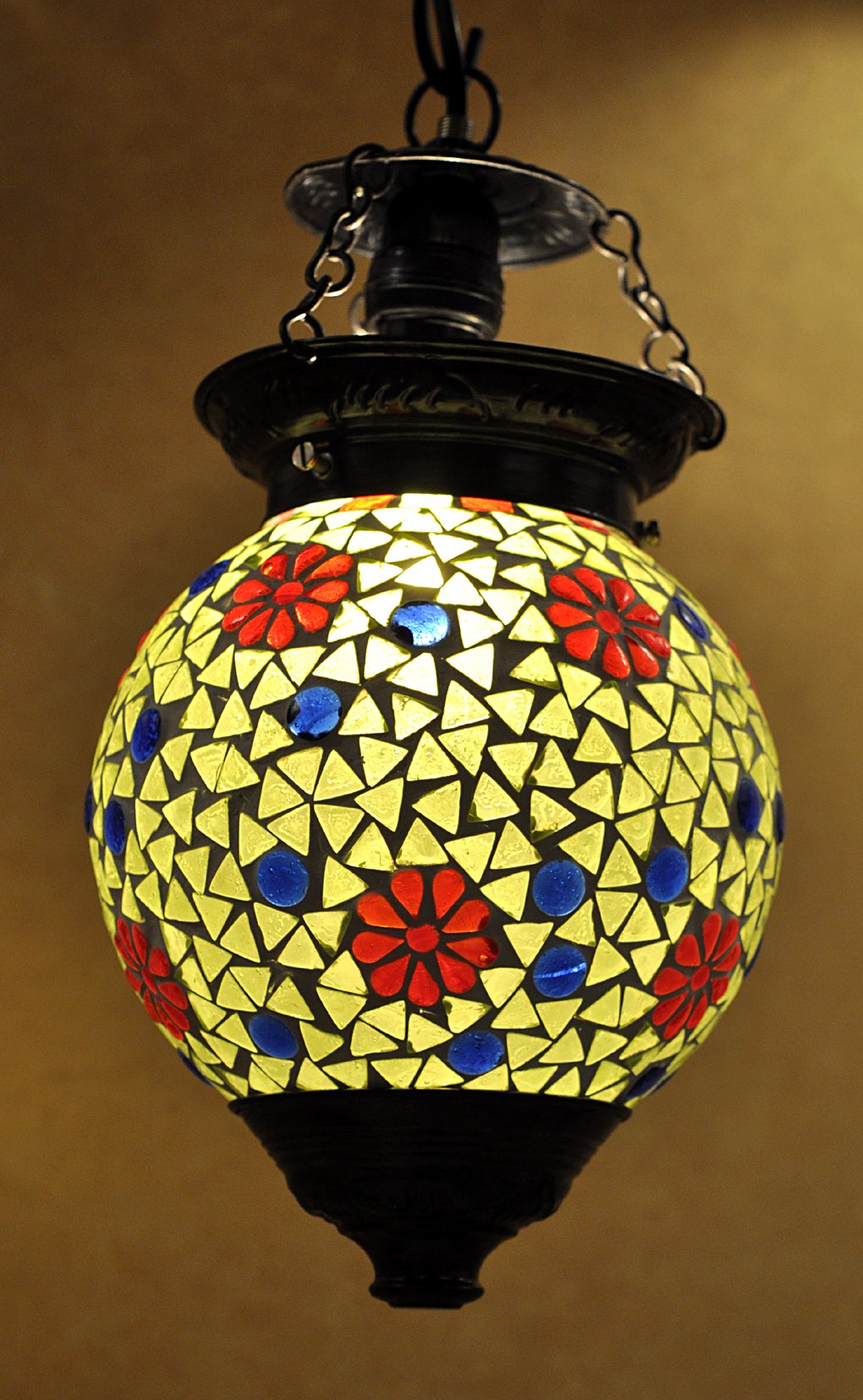 Tiffany Style Hanging Pendant Lamp with Chain - 13 x 6 Inches - Vintage Stained Glass Christmas Decor for Dining Room, Bedroom & Holiday Home Decor