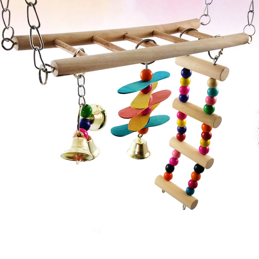 VILLCASE Wooden Parrot Toys for Small Birds - Chewable Parakeet Cage Accessories with Bamboo Swing, Stair Stand & Hammock | Perfect for Cockatiels, Lovebirds & Conures in Bird Cages - Stimulating Play & Exercise Toys