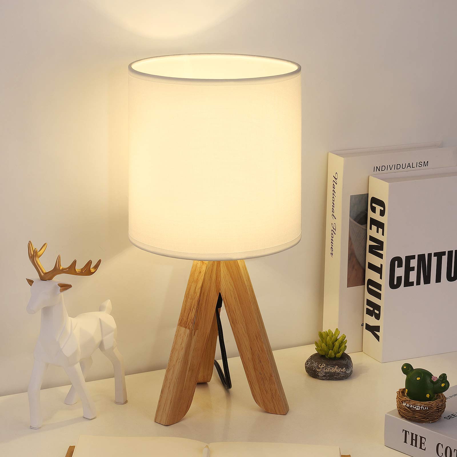 Small Cute Desk Lamp with Fabric Shade & Tripod Base - Nightstand Light for Kids Room, Office, Study, Bedroom, Dorm & Coffee Table - Perfect for Reading, Working & Decor (White)