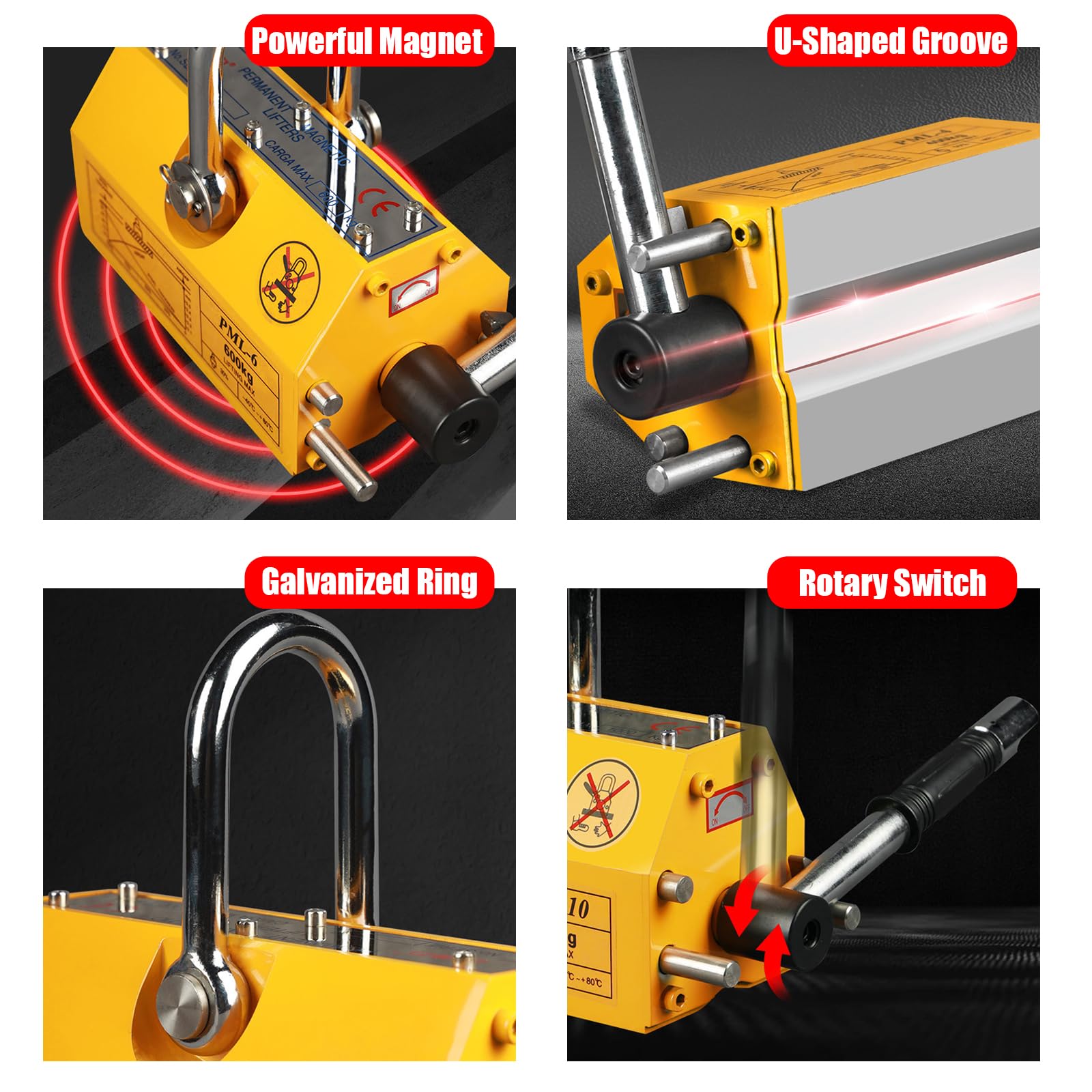 600kg (1320 Lbs) Heavy Duty Permanent Magnetic Lifter - Industrial Lifting Magnet for Steel Plates, Boards & Metal Sheets - Perfect for Hoist Shop, Crane Operations & Warehouse Lifting Scenarios