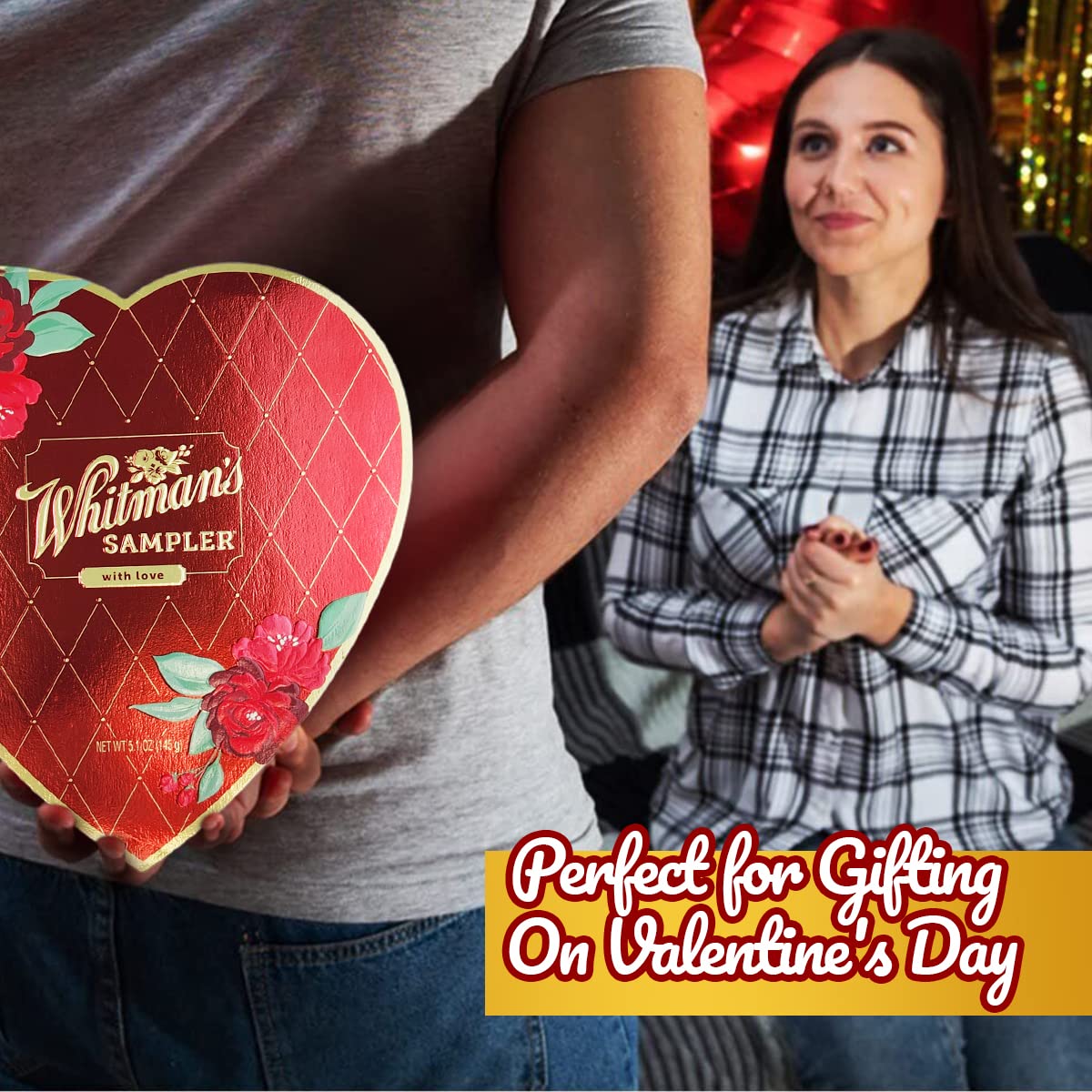 Whitman's Assorted Chocolate Sampler - 5.1oz Premium Milk & Dark Chocolate Gift Box for Mother's Day, Valentine's, Birthdays & Special Occasions - Heart-Shaped Candy Box to Impress Loved Ones - Perfect for Gifting, Celebrations & Sweet Moments (1 Pack)
