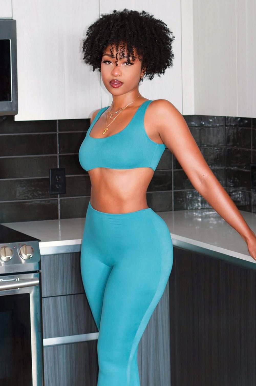 Stylish Teal Crop Top & High Waist Legging 2-Piece Workout Set - Perfect for Yoga, Gym & Casual Wear
