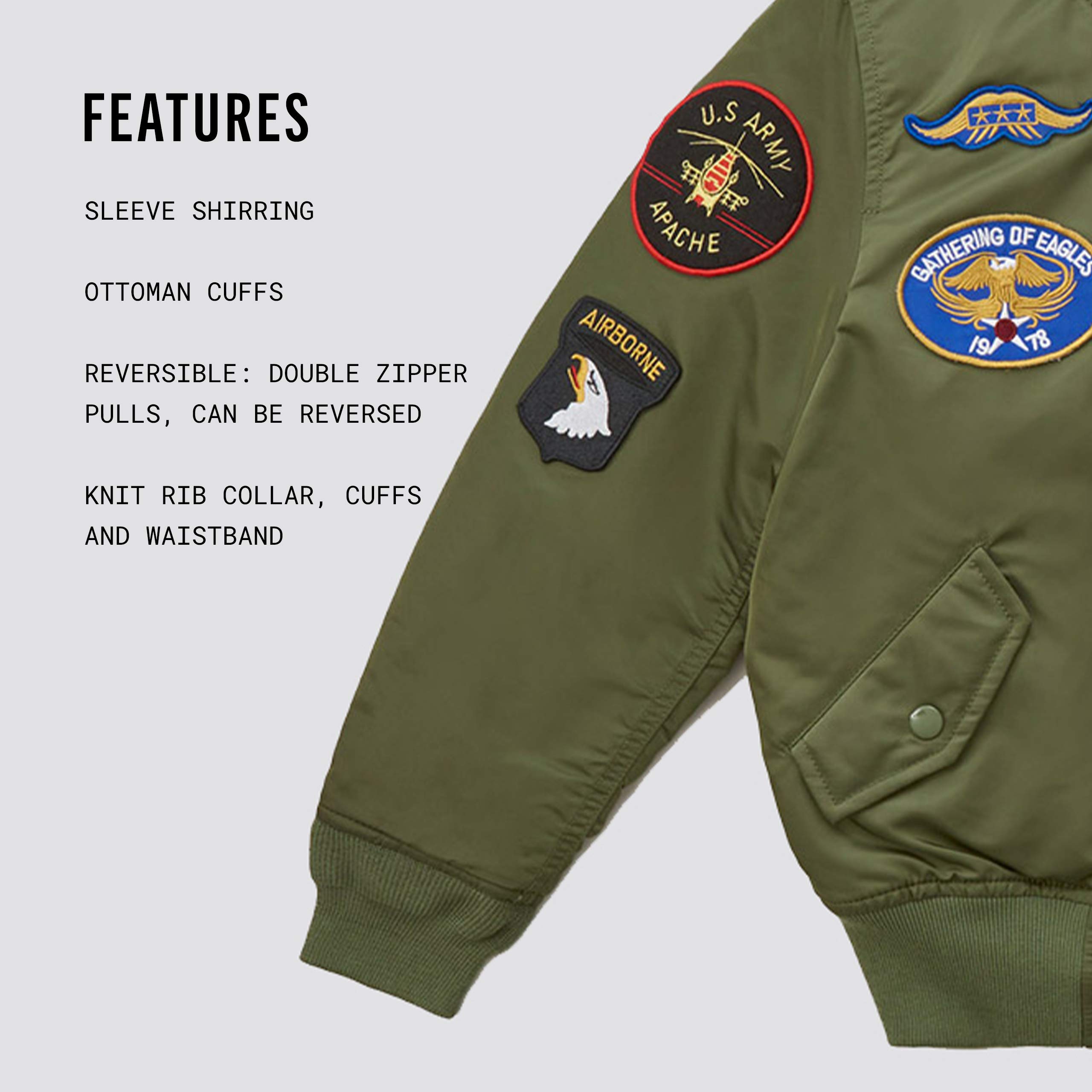 Alpha Industries Boys' MA-1 Bomber Jacket with Patches - Military Style Aviator Jacket for Kids, Warm Winter Coat with Multiple Pockets | Perfect for Outdoor Activities, School & Casual Wear