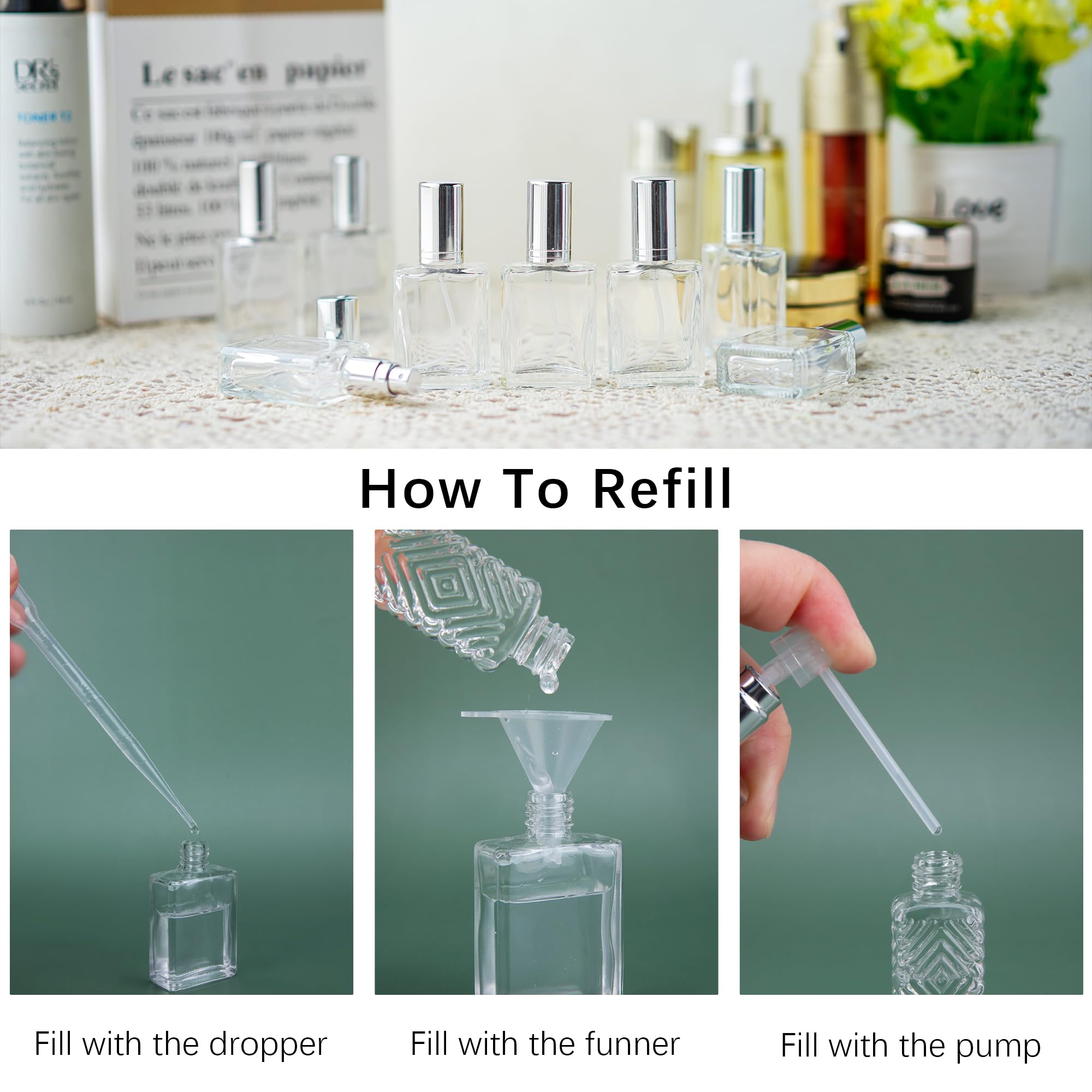 12 Pack Refillable Glass Perfume Spray Bottles with Funnels & Pipettes - Travel Size Essential Oil Dispenser for Fragrance, Lotion & Aromatherapy - Perfect for DIY, Home & Salon Use