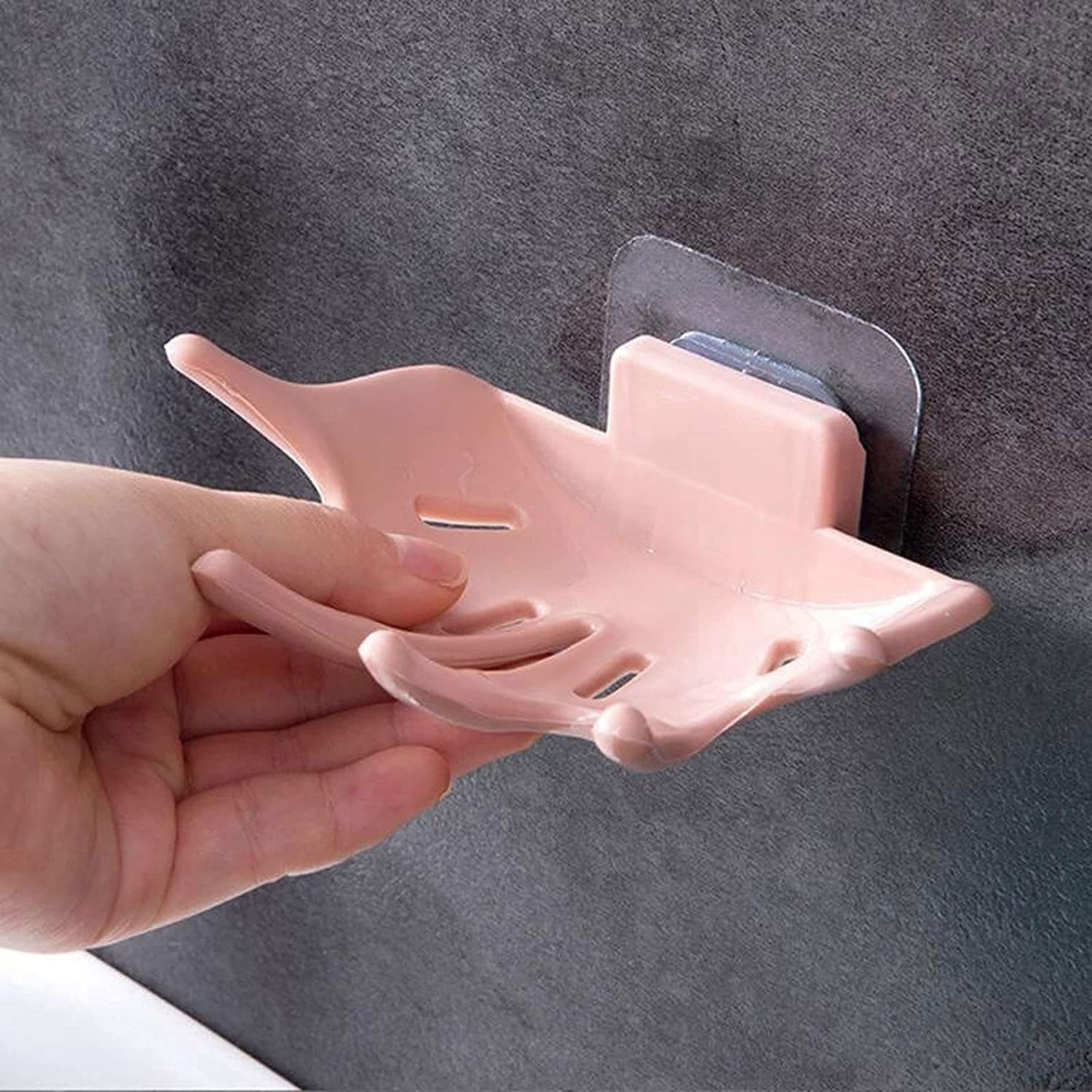 Non-Slip PVC Soap Dish with Strong Adhesive - Drainable Bathroom Soap Holder Tray (Blue) - Perfect for Showers, Sinks & Countertop Organization