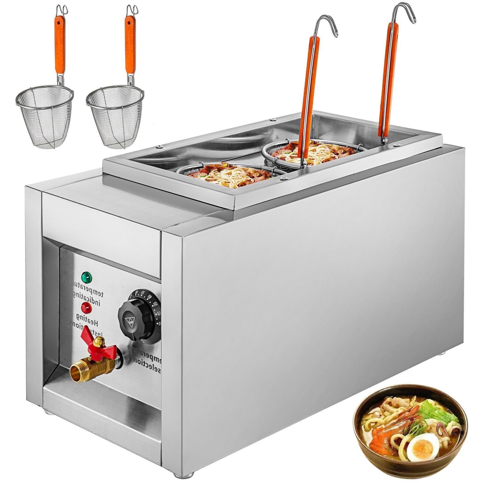 DYRABREST Commercial Electric Pasta Cooker - 2 Hole Noodle Cooking Machine with Stainless Steel Lid & Food-Grade Filters - 110V Pasta Maker for Noodles, Pasta, Dumplings & Soup - Perfect for Restaurants, Catering & Home Kitchens