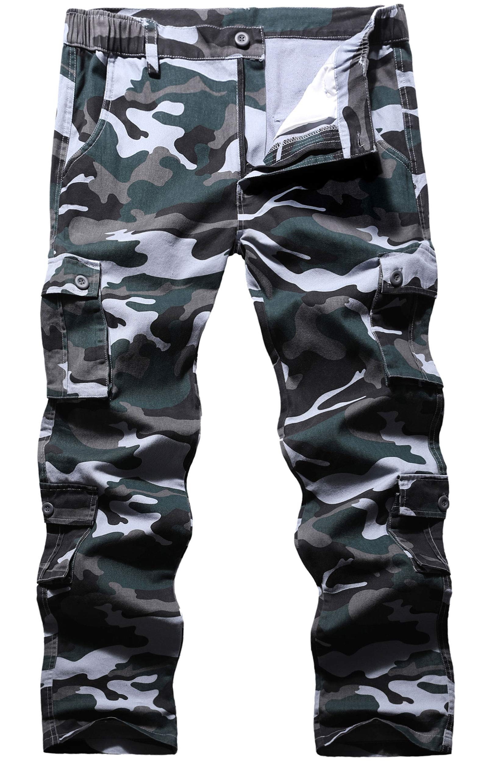 BOJIN Men's Cargo Pants - Military Camo Combat Work Pants with 8 Pockets, Relaxed Fit Cotton Tactical Pants for Outdoor Hiking, Camping & Casual Wear