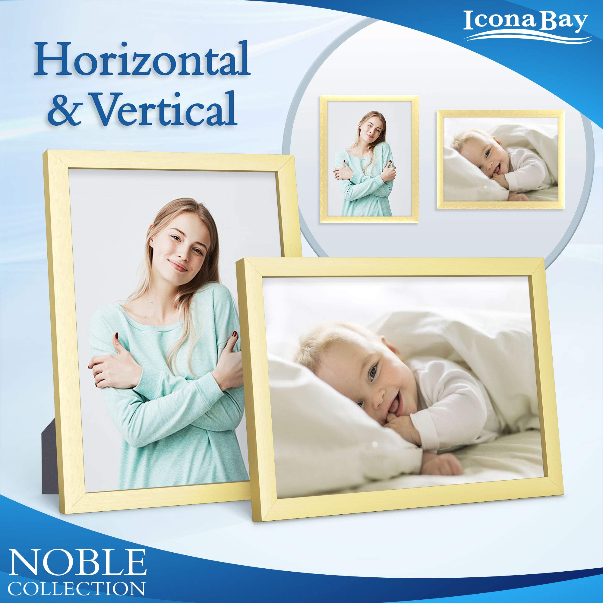 Icona Bay 5x7 Gold Picture Frame - Modern Professional Photo Frame for Wall or Tabletop Display - Elegant Noble Collection - Perfect for Home Decor, Office, Wedding Photos & Gift Giving