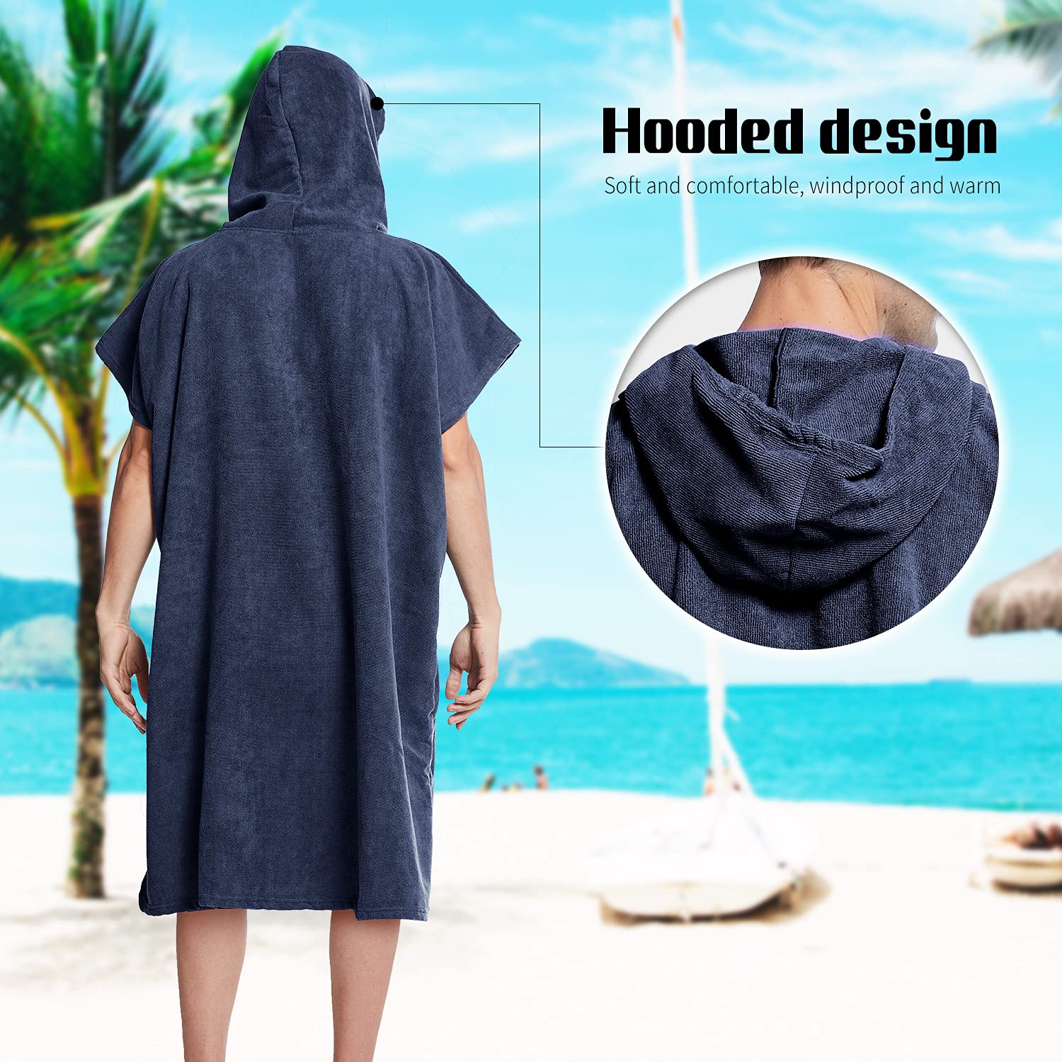 Quick Dry Microfiber Surf Swimming Poncho Changing Robe with Pocket & Hood - Waterproof Outdoor Beach Cover Up, Swimwear Changing Towel for Men & Women - Perfect for Surfing, Swimming, Camping & Yoga (One Size Fits All)