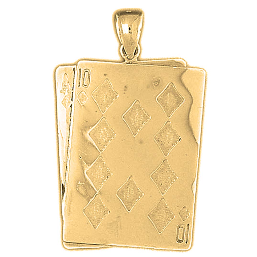 14K Yellow Gold Plated 925 Silver Playing Cards Pendant - 21, Ace & Queen Charms for Poker Lovers | Perfect Gift for Casino Enthusiasts & Card Game Players | Jewelry for Poker Nights & Special Occasions