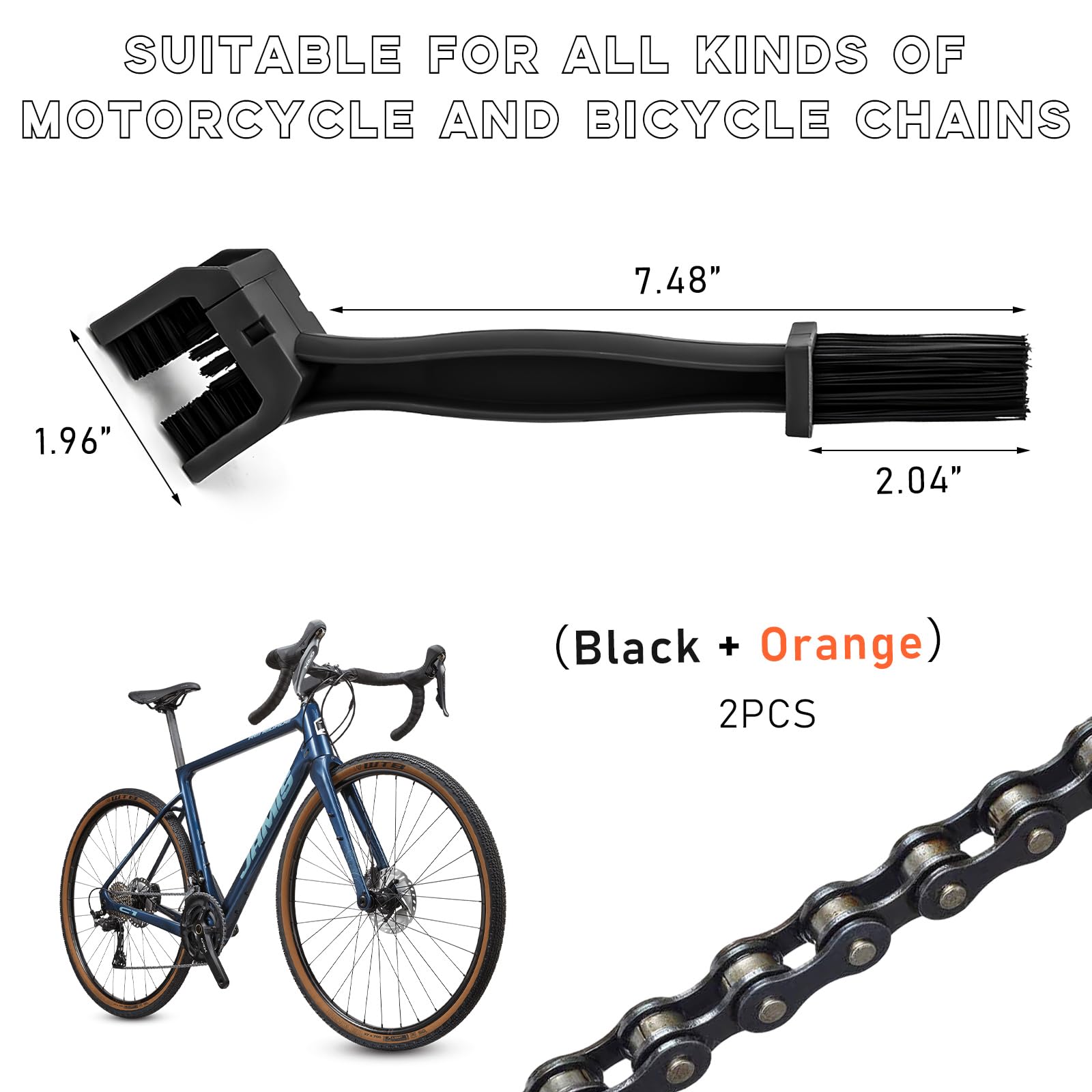 2PCS Universal Bike Motorcycle Chain Cleaner Brush Kit - Black+Orange for Gear Maintenance & Riding Care